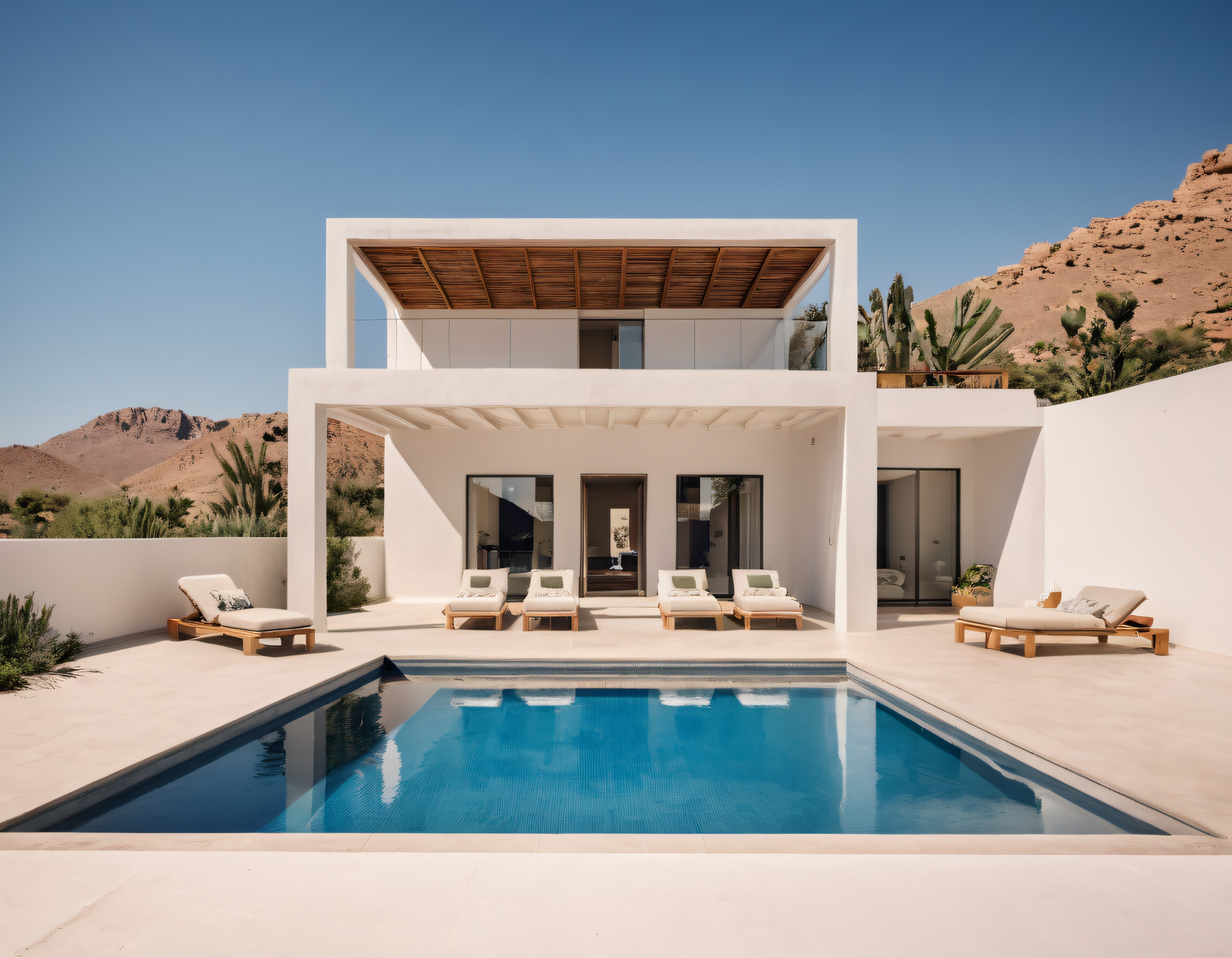 Çöl Manzaralı Minimalist Lüks Villa ve Büyük Özel Yüzme Havuzu