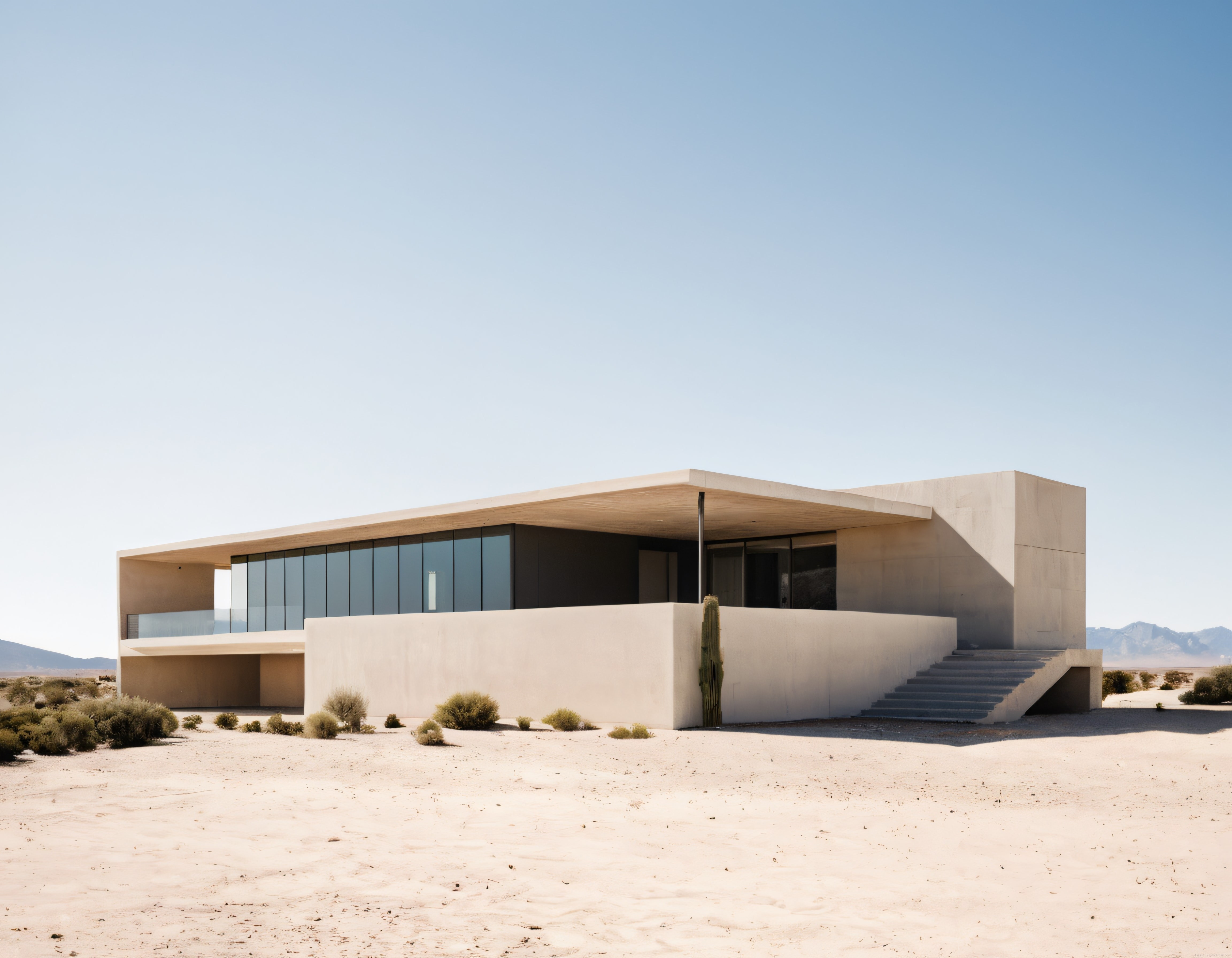 Çöl Manzaralı Modern Minimalist Beton Villa ile Sessiz Yaşamın Esintisi