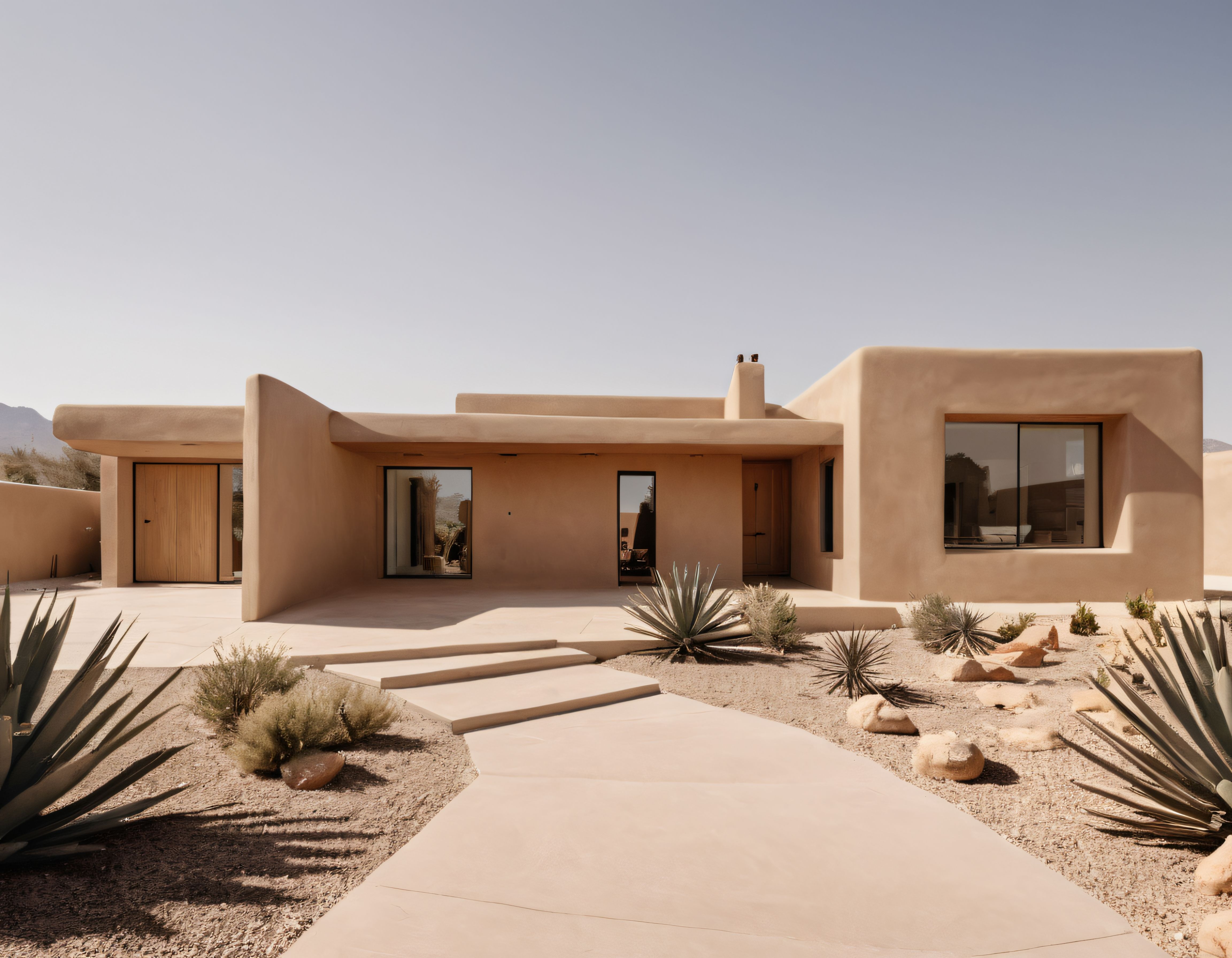 Çöl Manzarasında Toprak Tonlarında Modern ve Minimalist Adobe Villa Tasarımı