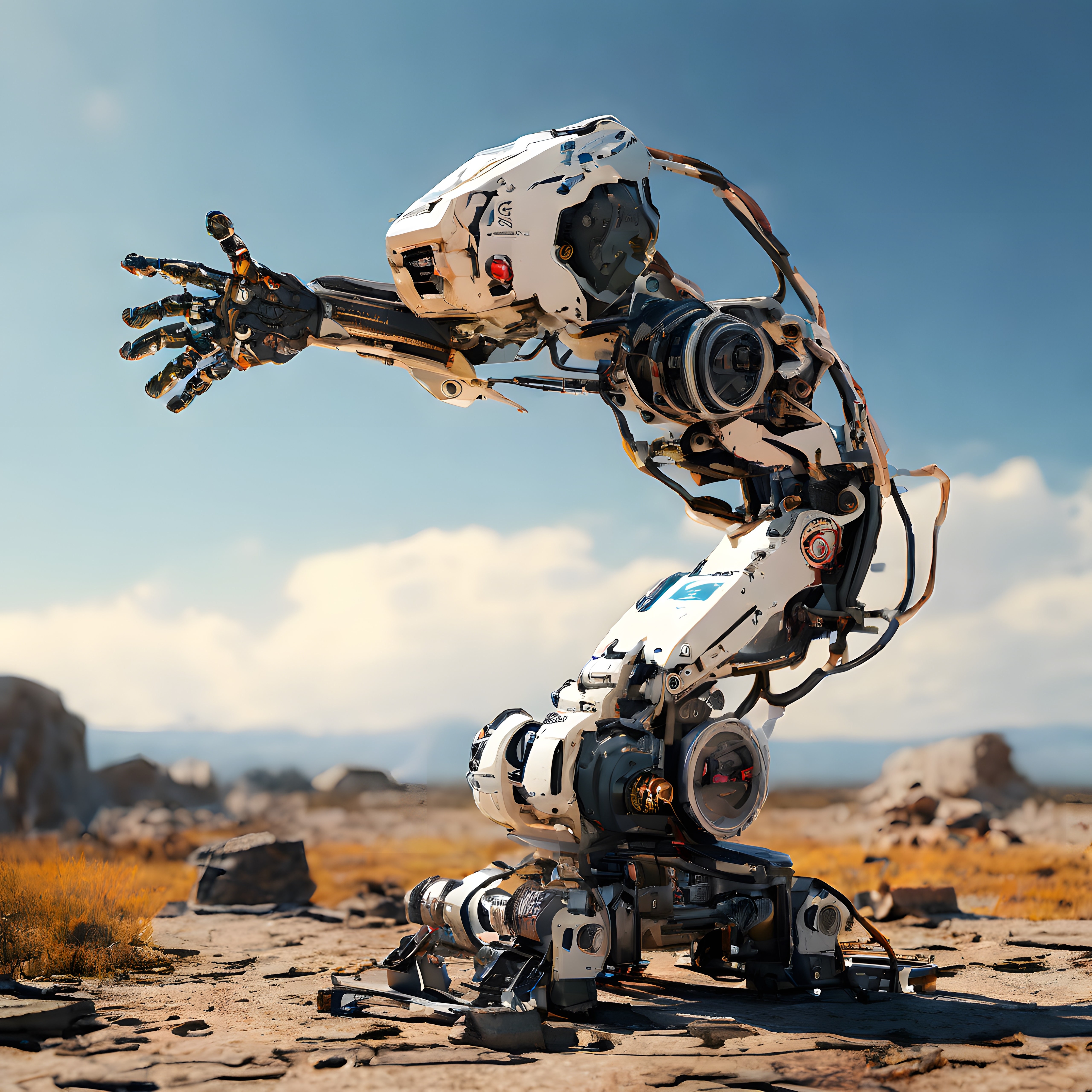 Çölde Yalnız Duran Geleceğin İnsansı Robotu ve Mekanik Detayları