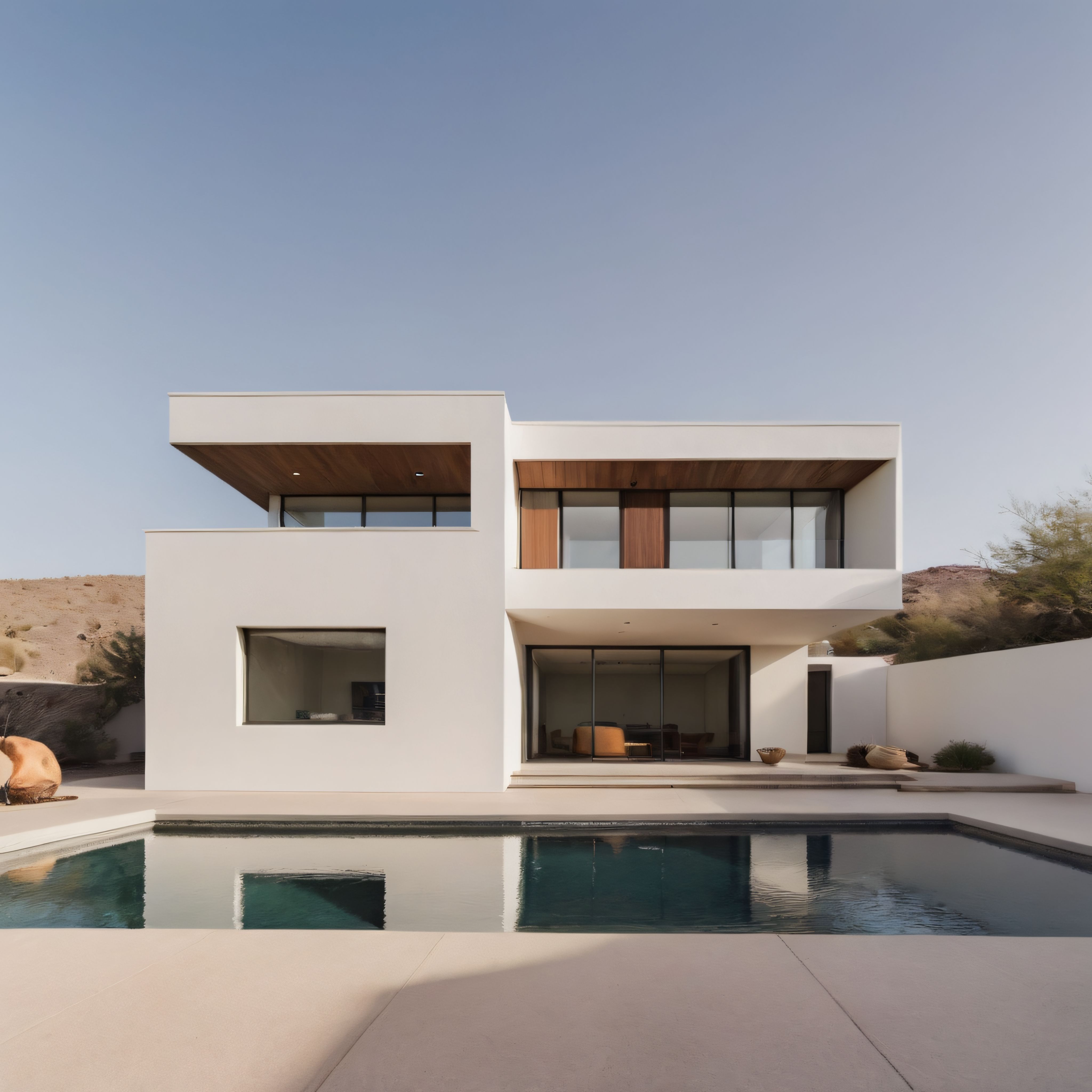 Çöldeki Modern Minimalist Villa ve Yüzme Havuzu: Çağdaş Mimari Örneği
