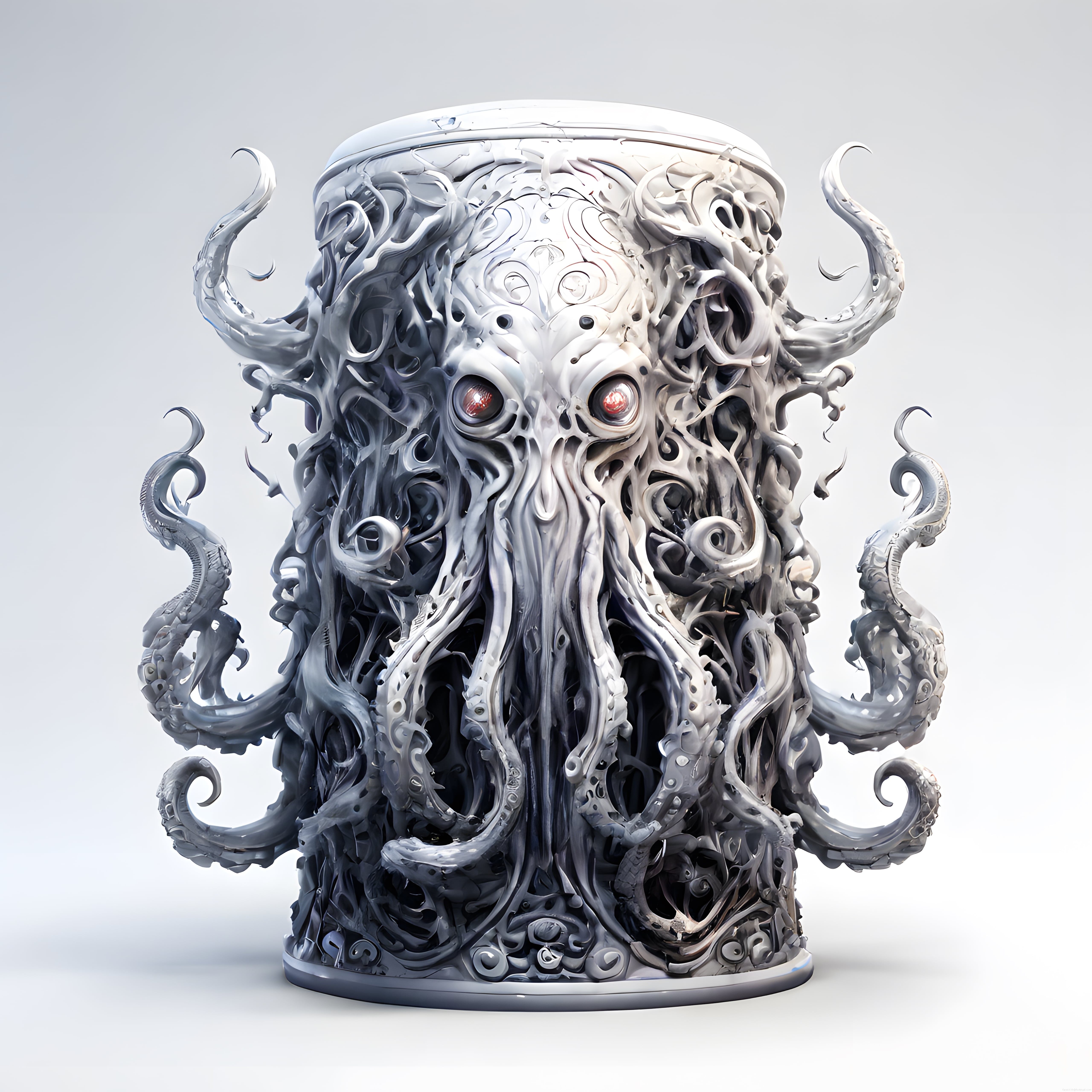 Cthulhu Esintili Biyomekanik Organik Canavar Heykeli 3D Dijital Sanat Eseri