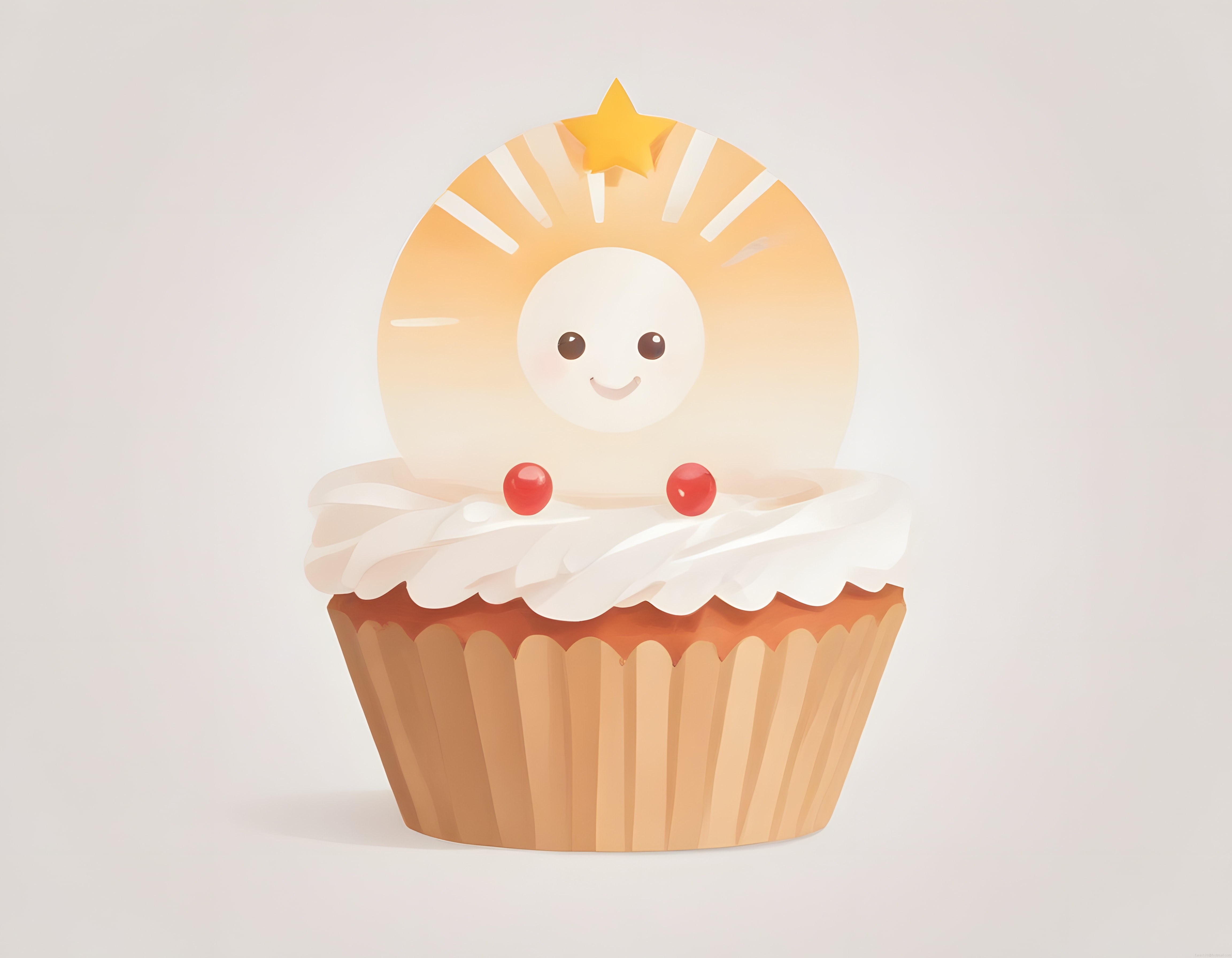 Cupcake Üzerinde Gülümseyen Güneş Dijital İllüstrasyon Tasarımı