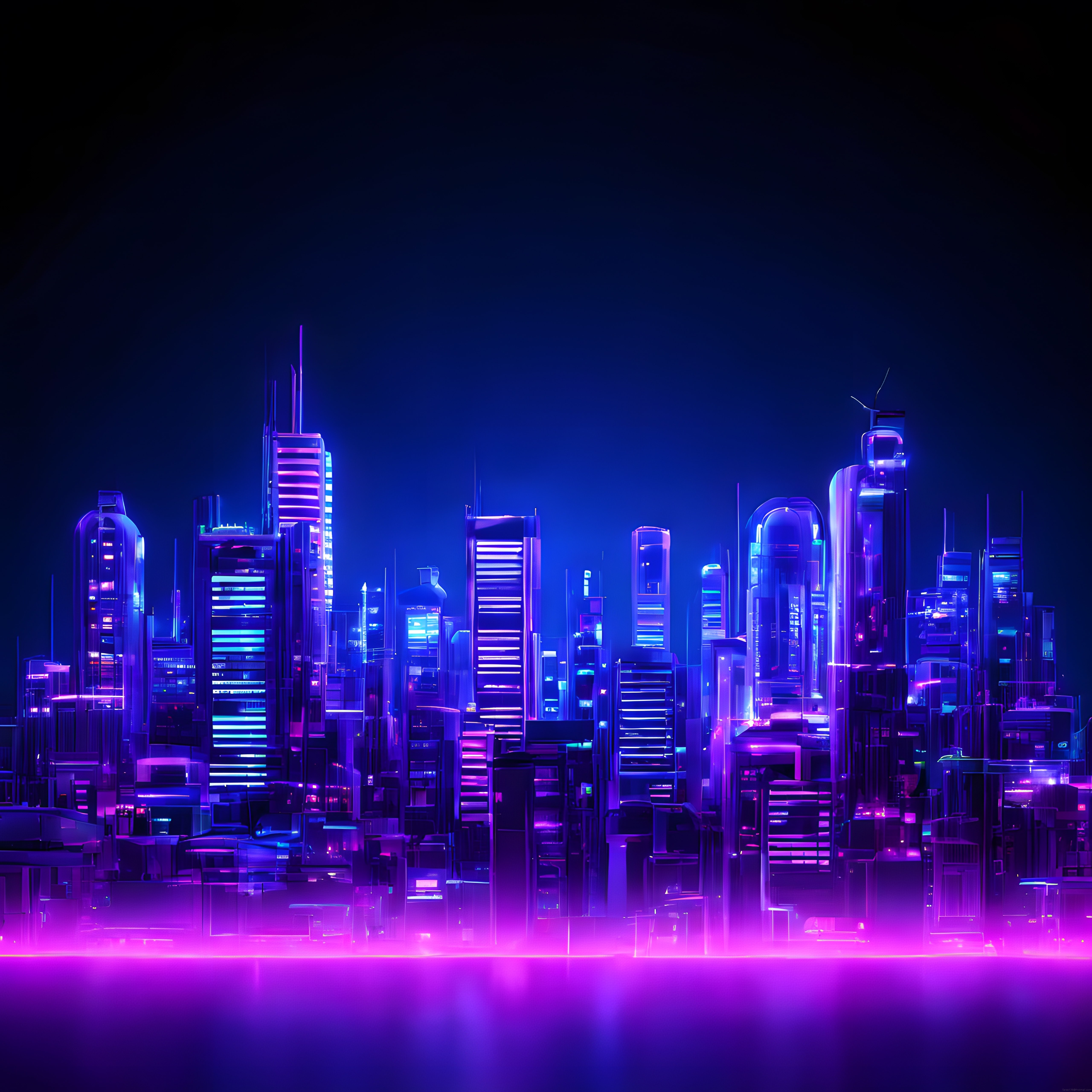 Cyberpunk Atmosferde Mor ve Mavi Işıklarla Aydınlanmış Gelecek Şehir