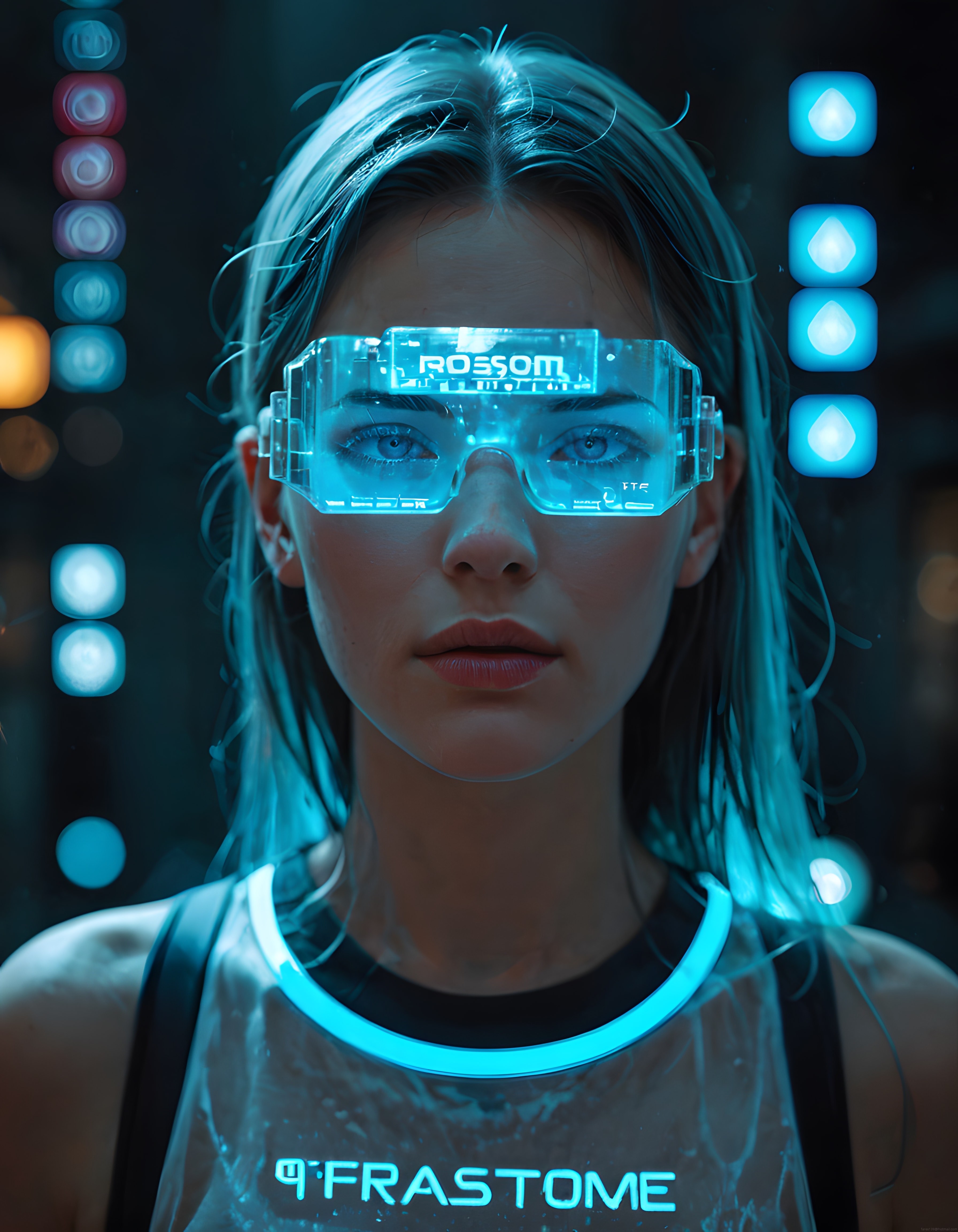 Cyberpunk Dijital Sanat: Neon Mavi Işıklı Gelecek Tasarımı Kadın Portresi