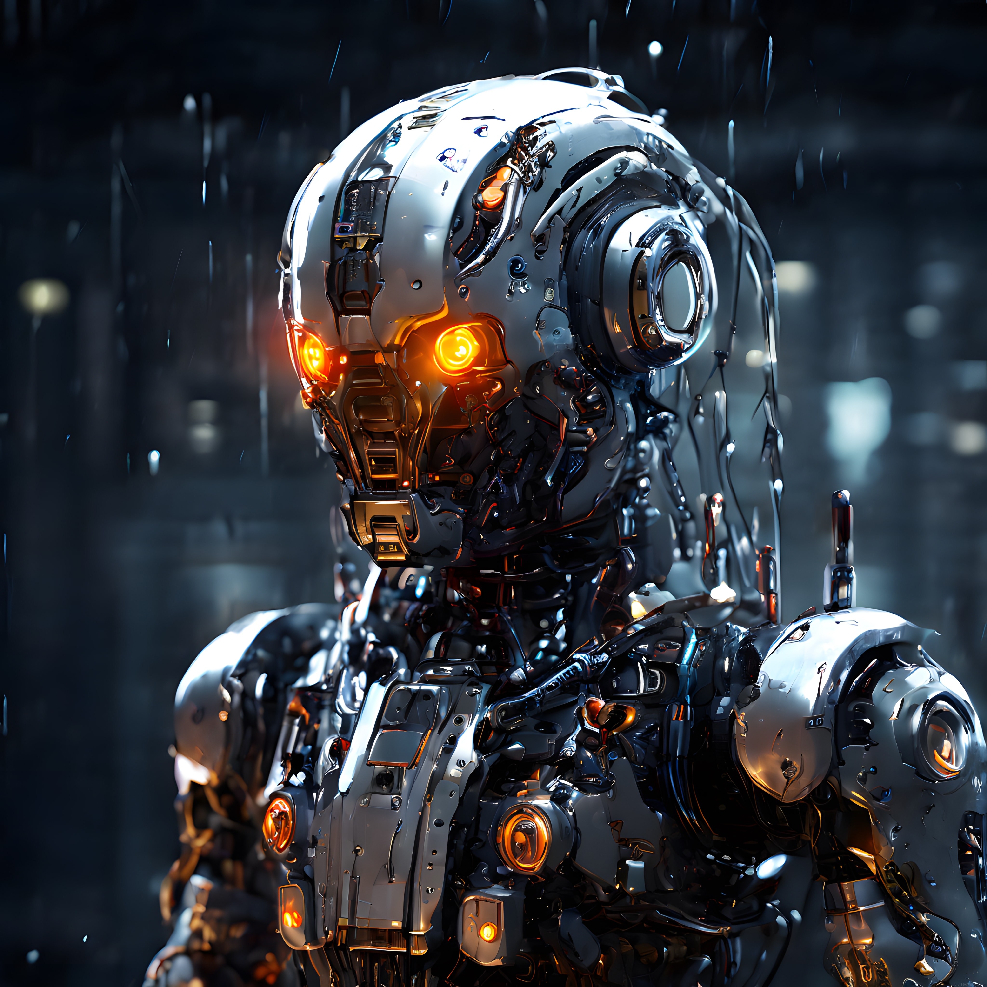 Cyberpunk Estetiğinde Parlayan Gözleriyle Geleceğin Robot Varlığı