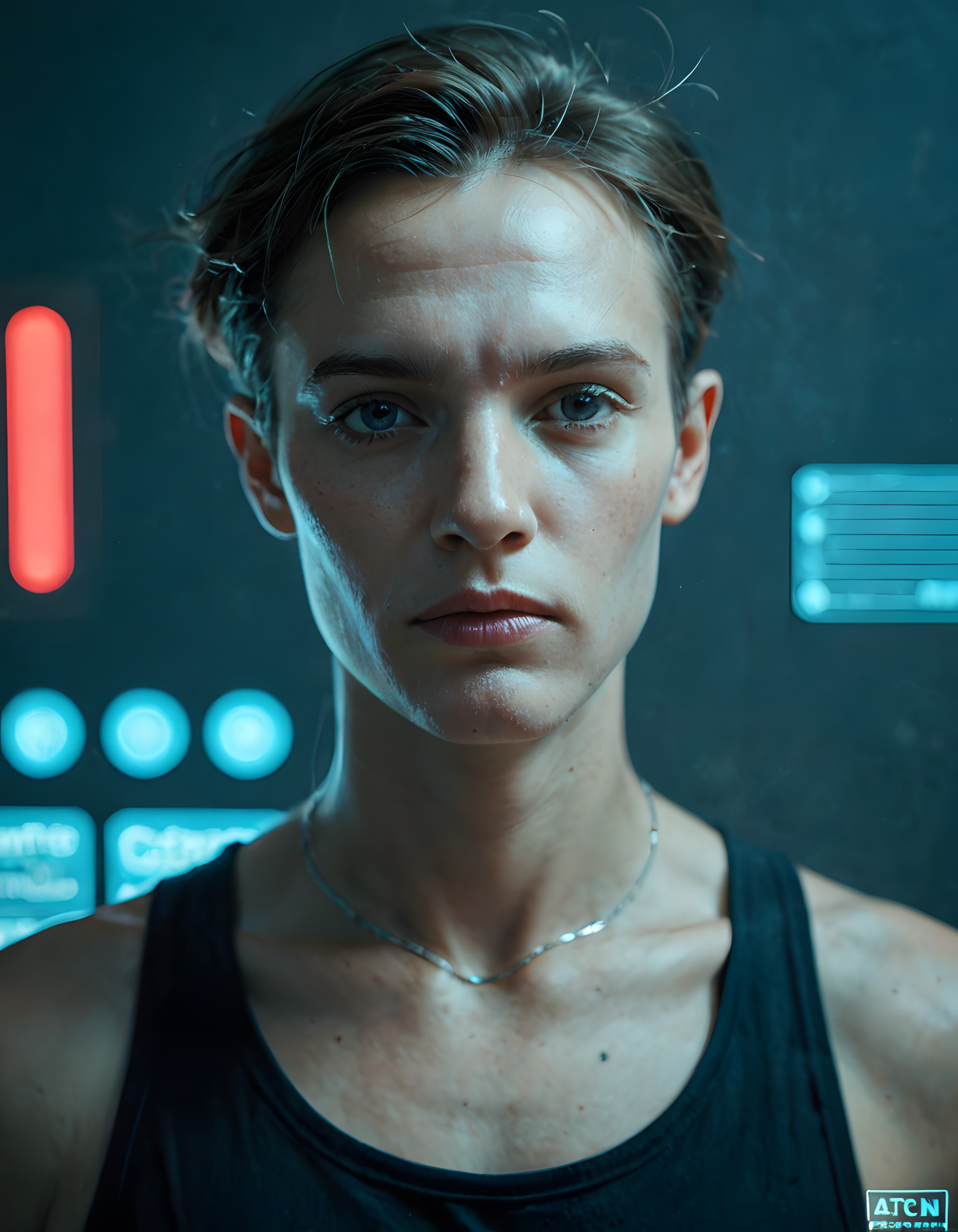 Cyberpunk estetikli genç adam dijital portre: Neon ışıklı fütüristik karakter tasarımı
