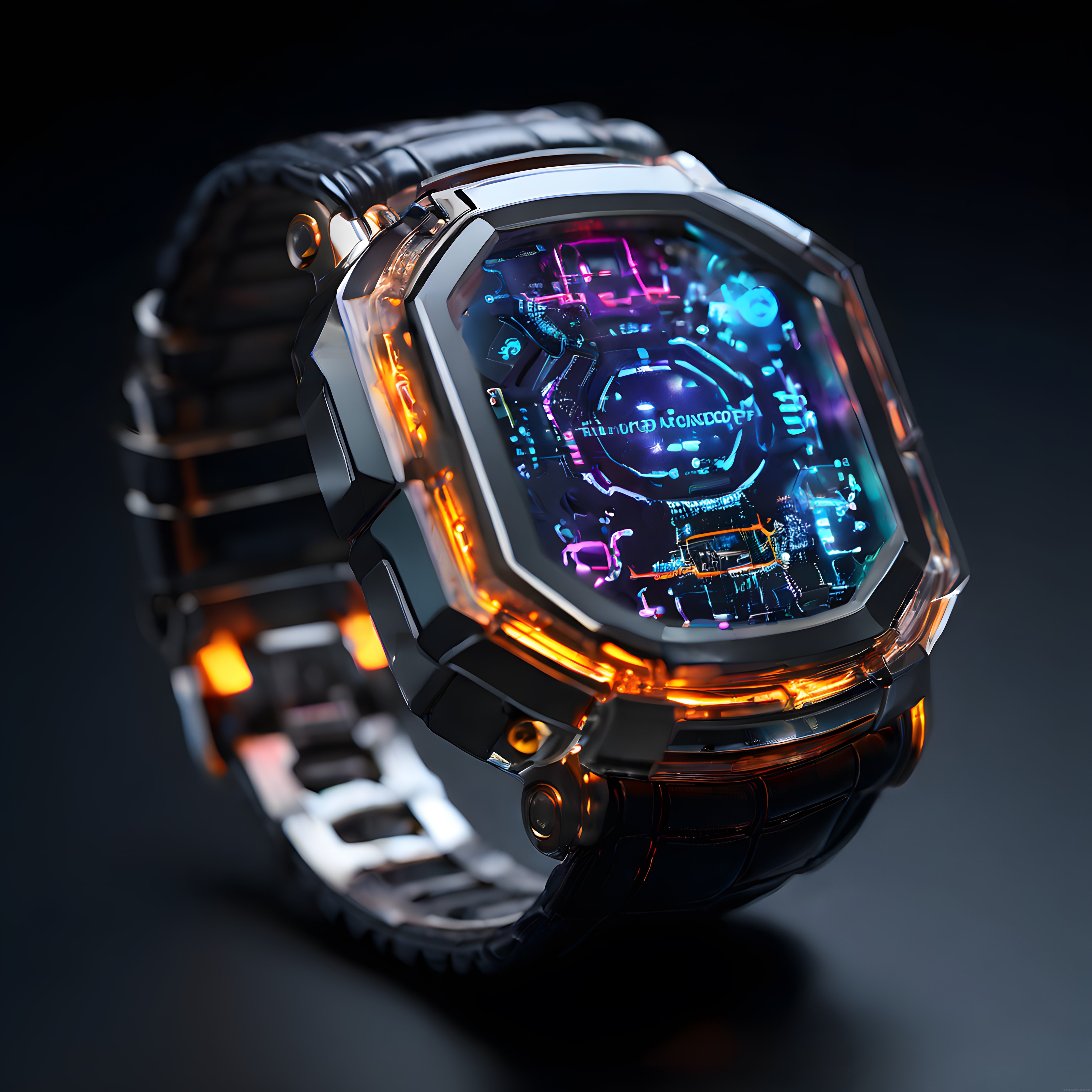 Cyberpunk Estetikli Neon Işıklı Futuristik Akıllı Kol Saati Konsepti