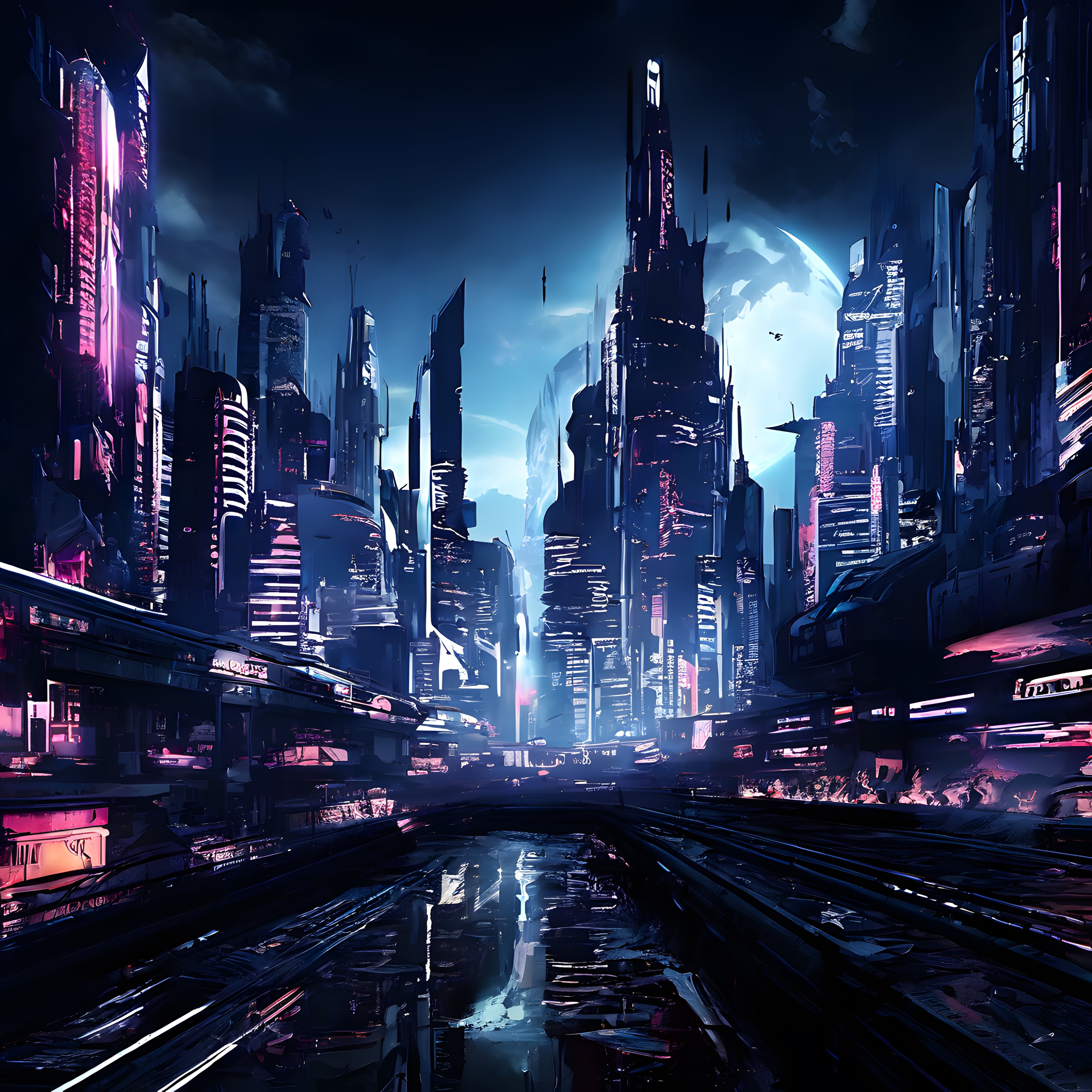 Cyberpunk Geleceğin Metropolü: Neon Işıklı Bilim Kurgu Şehir Manzarası