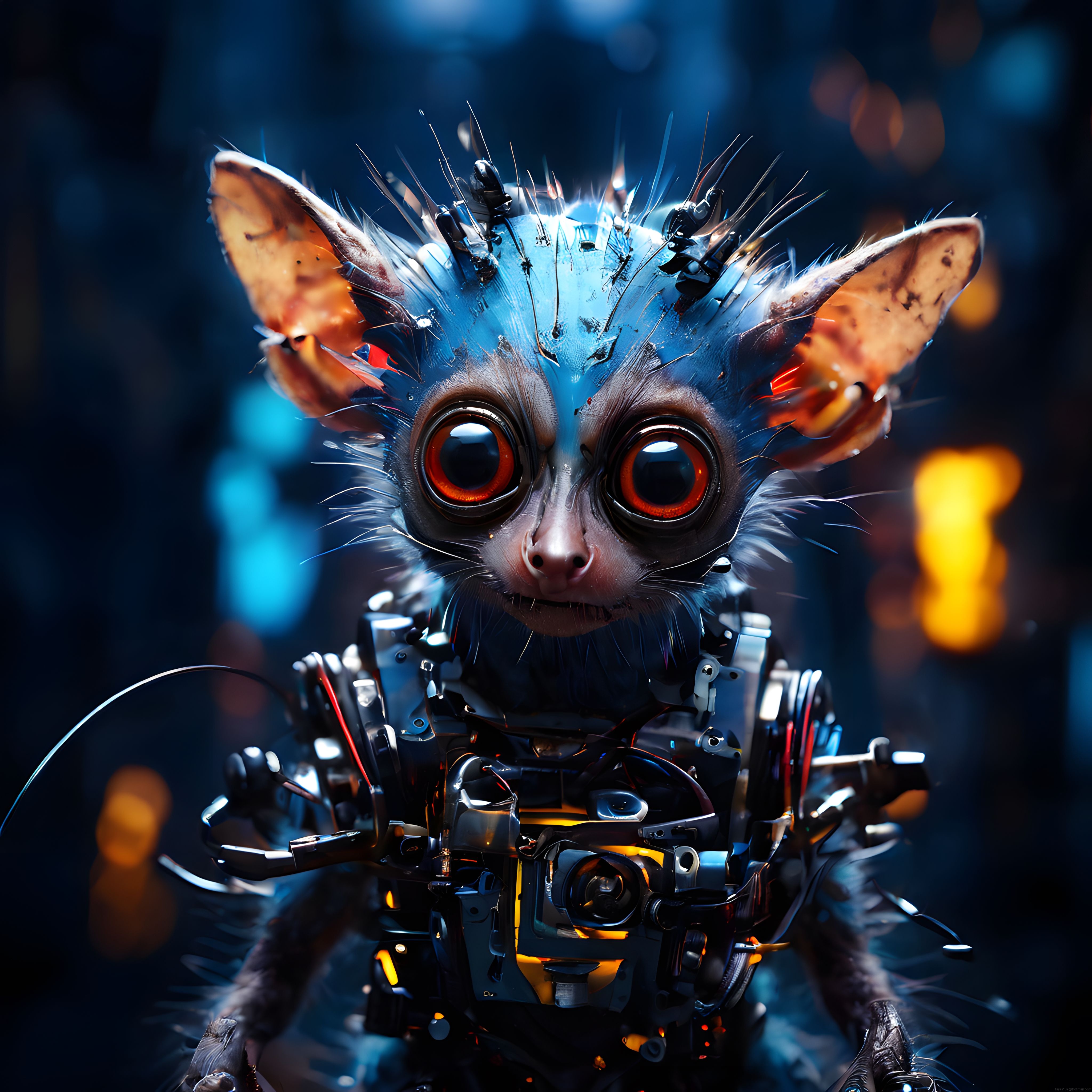 Cyberpunk Mekanik Yarasa: Parlak Gözleriyle Fantastik Dijital Sanat Eseri