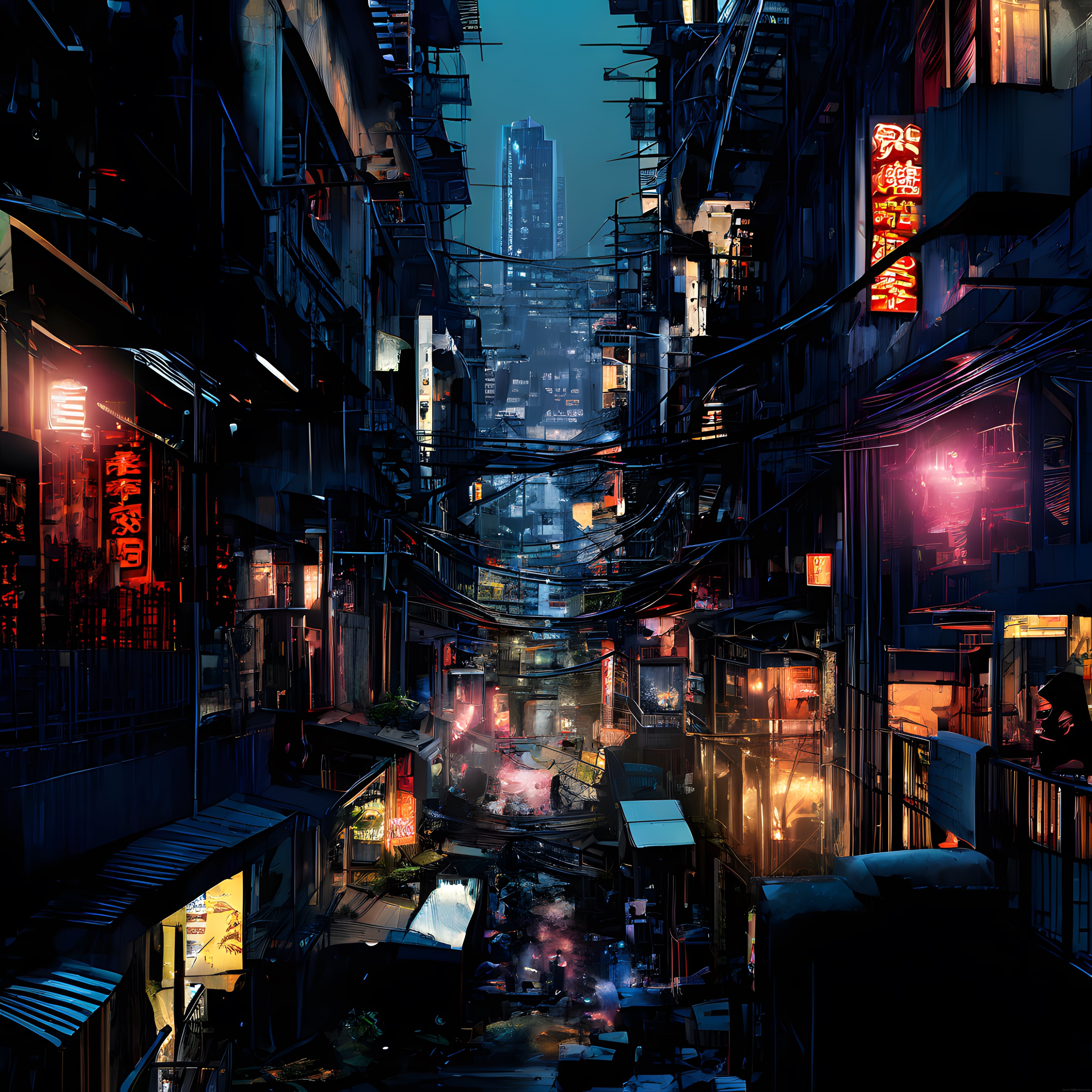 Cyberpunk Neon Şehir Manzarası: Asya Sokaklarında Distopik Gelecek Gecesi