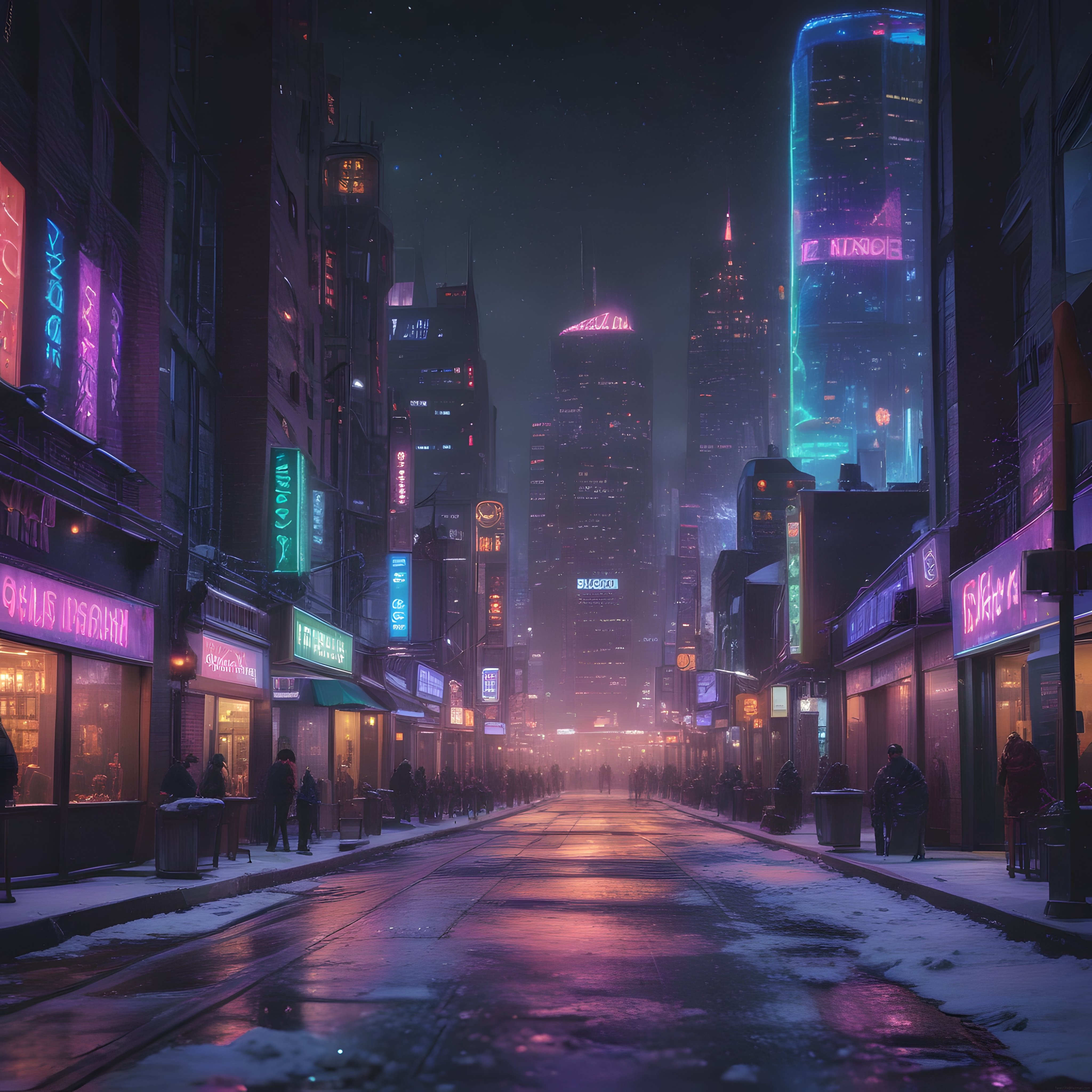 Cyberpunk Neon Şehirde Sisli Gece: Geleceğin Kentsel Manzarası ve Dijital Sanat