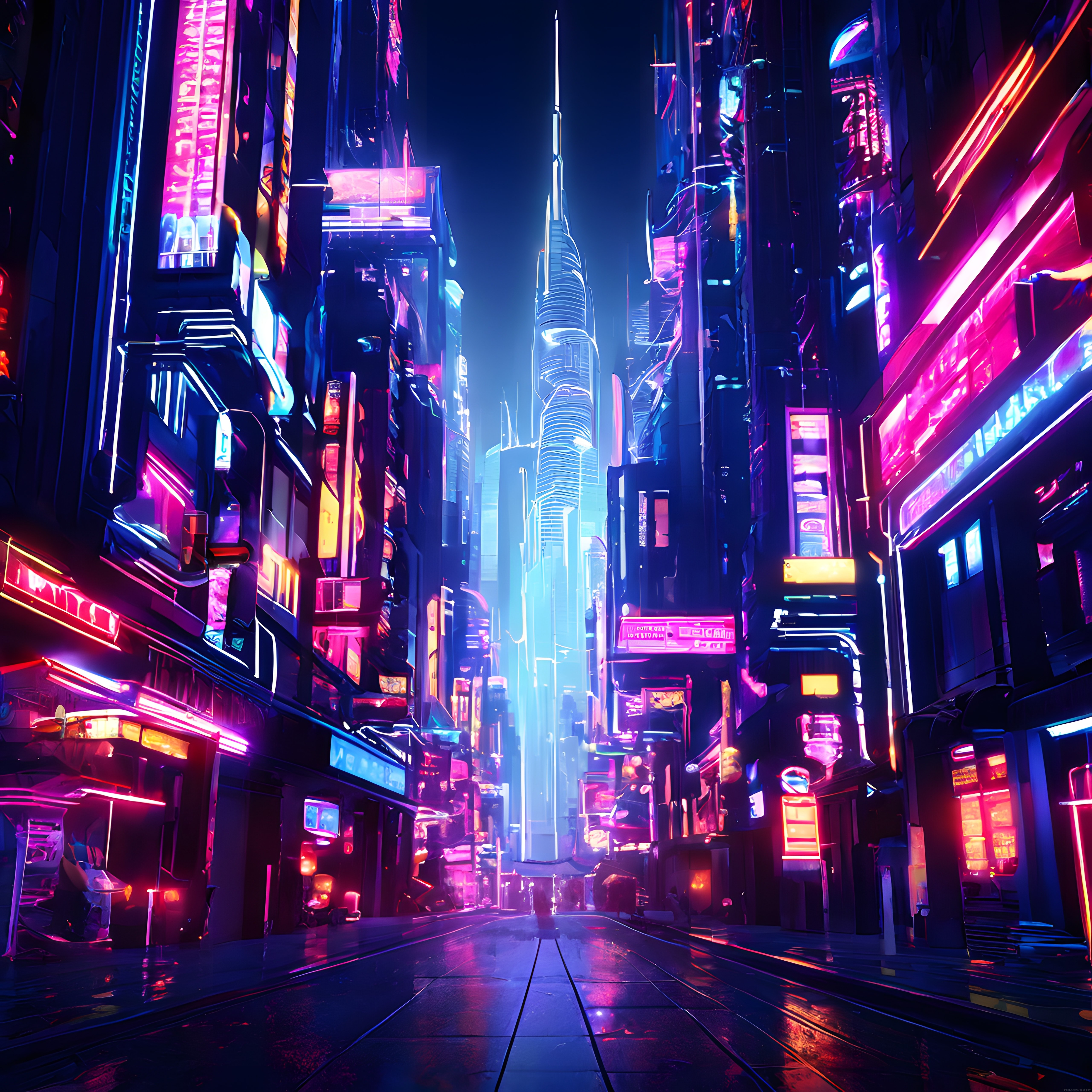 Cyberpunk Neon Sokakları: Geleceğin Gökdelenleriyle Büyüleyici Gece Manzarası