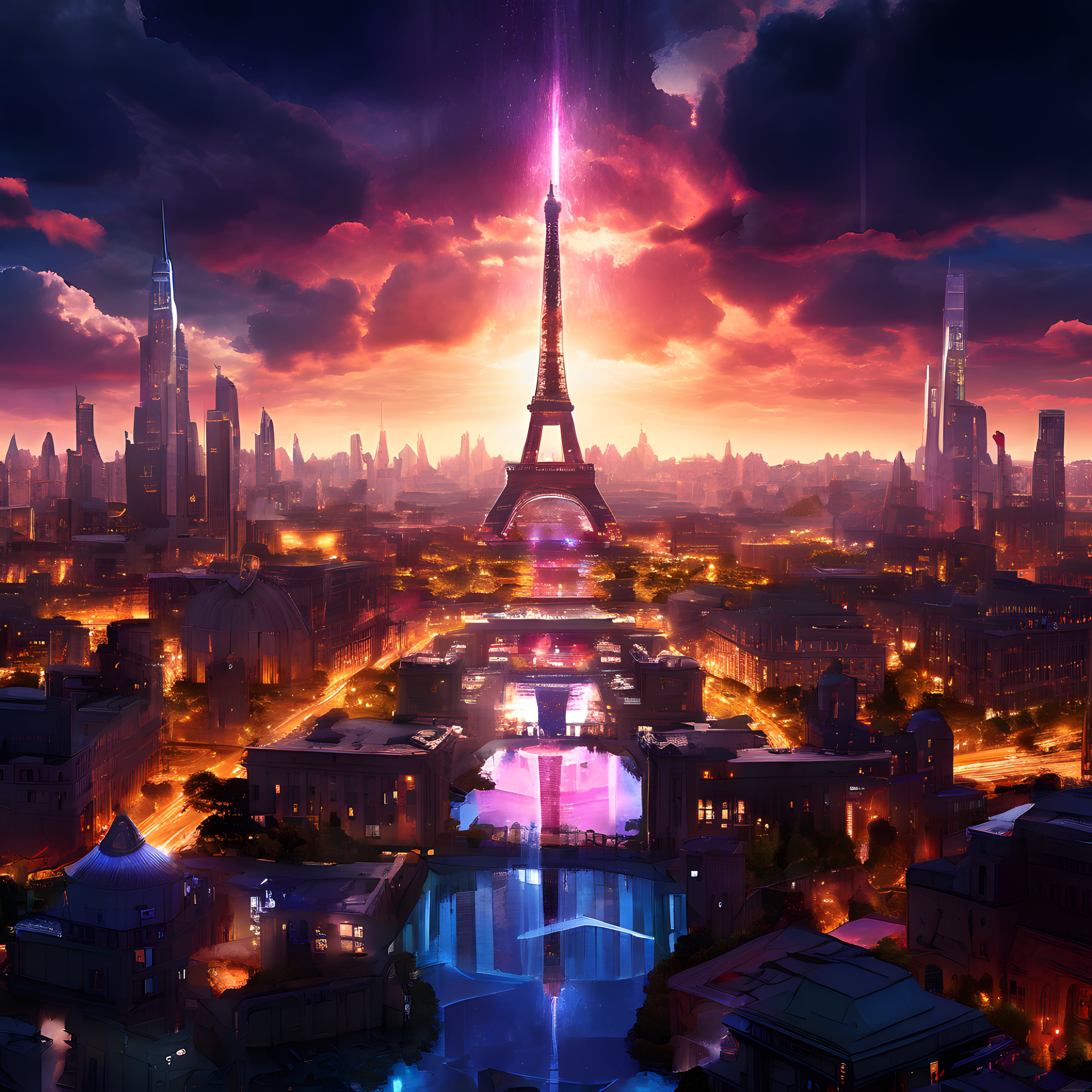 Cyberpunk Paris: Geleceğin Işıklı Şehir Manzarasında Eyfel Kulesi