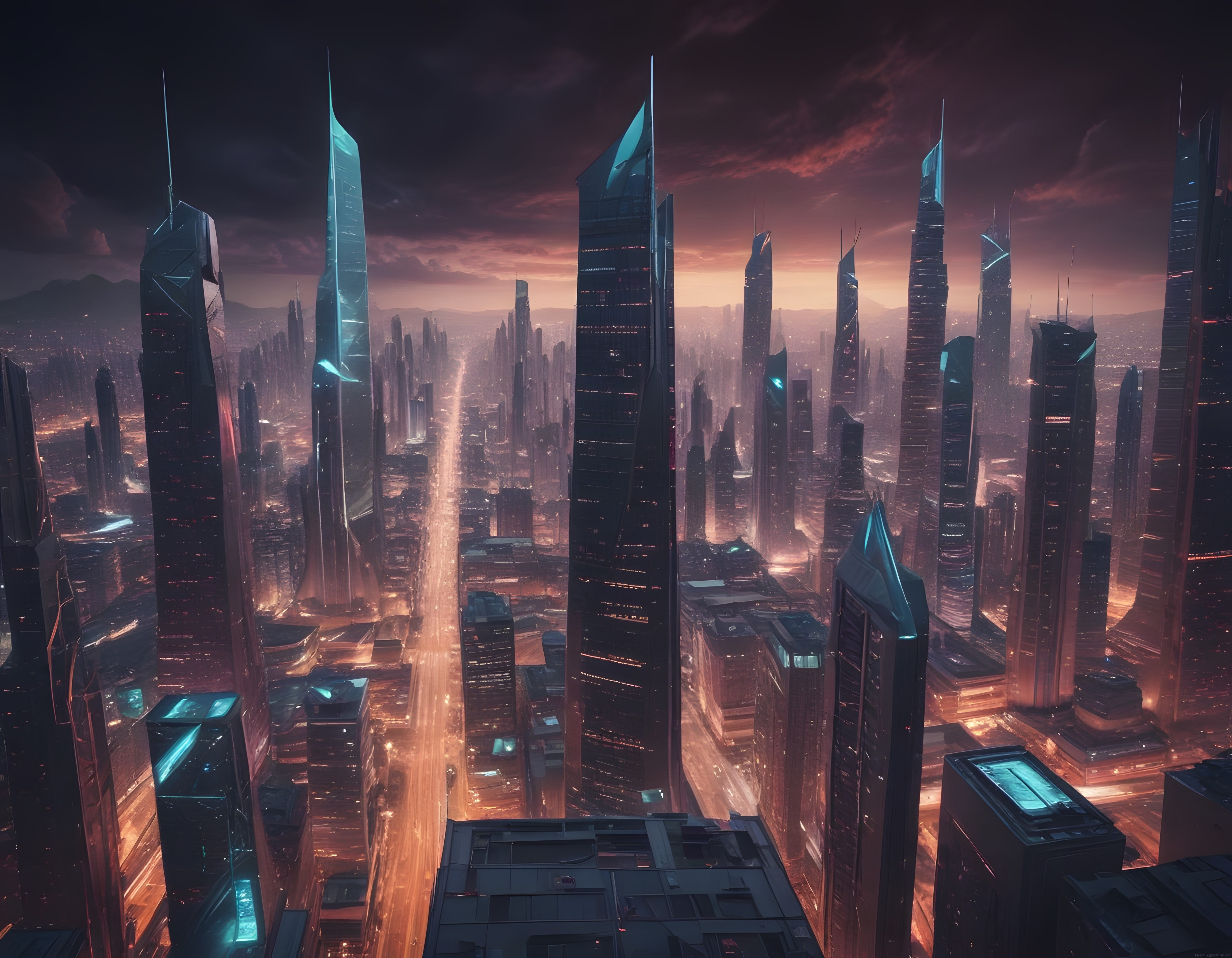 Cyberpunk Şehir Manzarası: Neon Işıklar, Gökdelenler ve Geleceğin Silueti