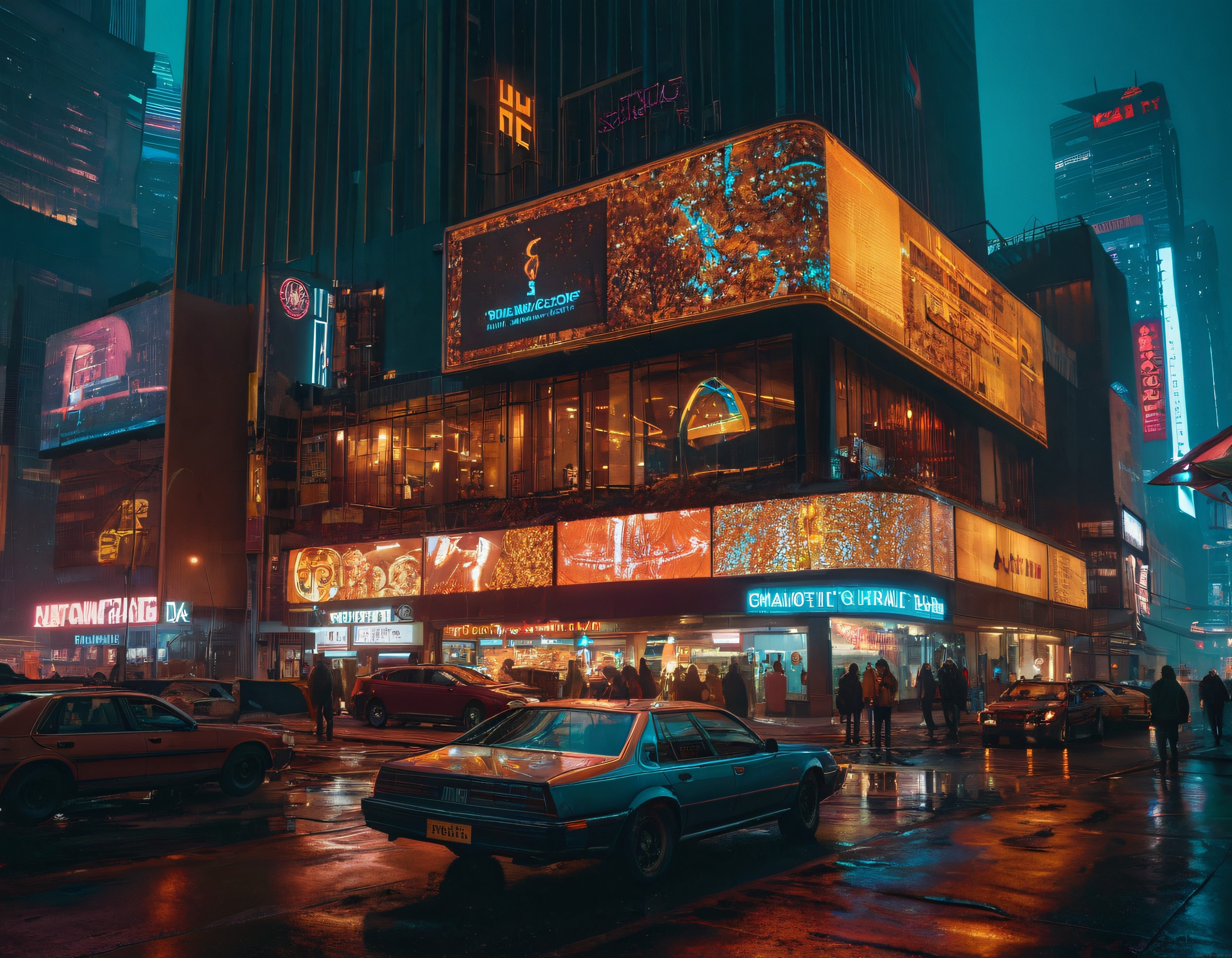 Cyberpunk Şehir Manzarası: Neon Işıklı ve Yağmurlu Bir Gelecekçi Gece Atmosferi