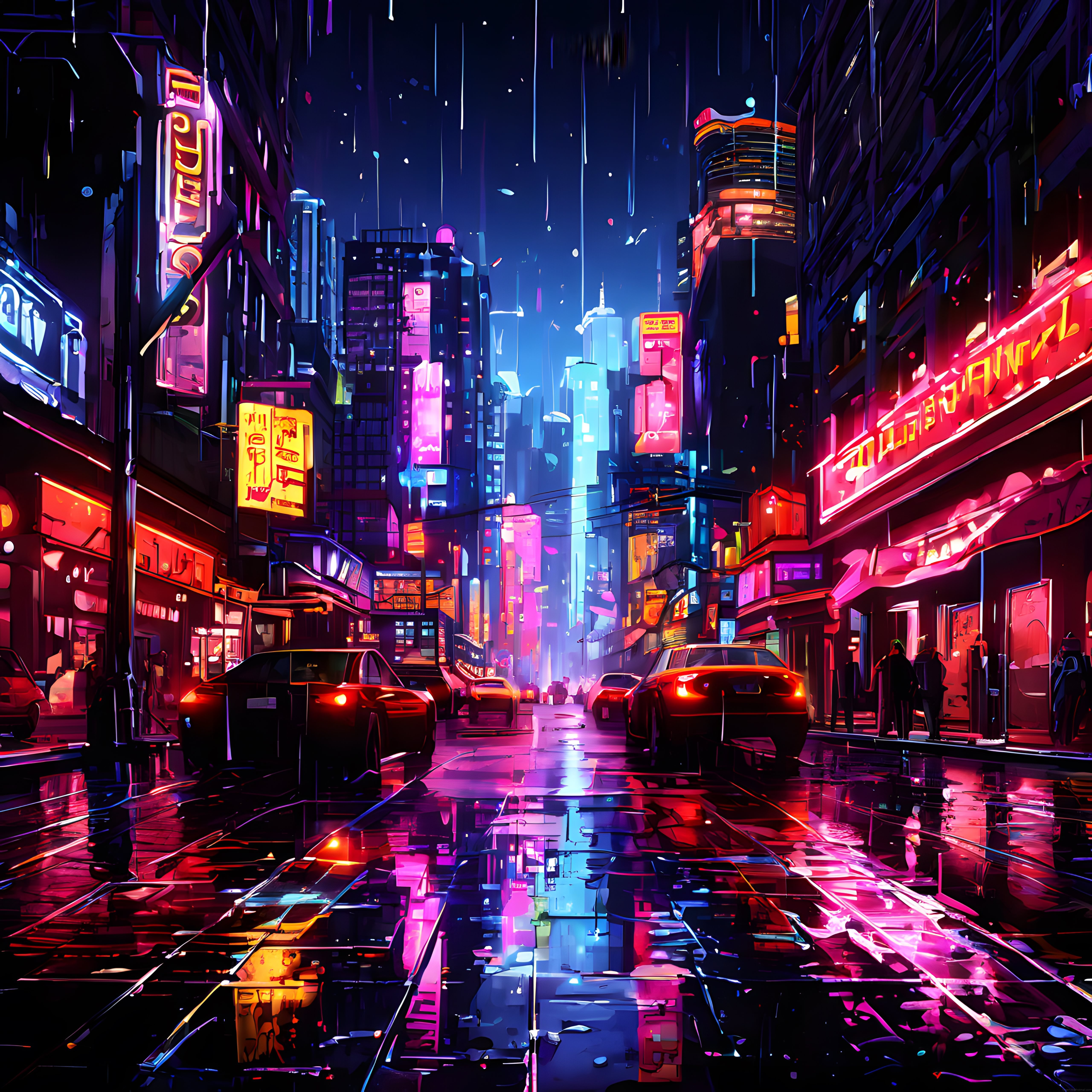 Cyberpunk Şehir Sokakları: Neon Işıklar ve Yağmurlu Gece Atmosferi