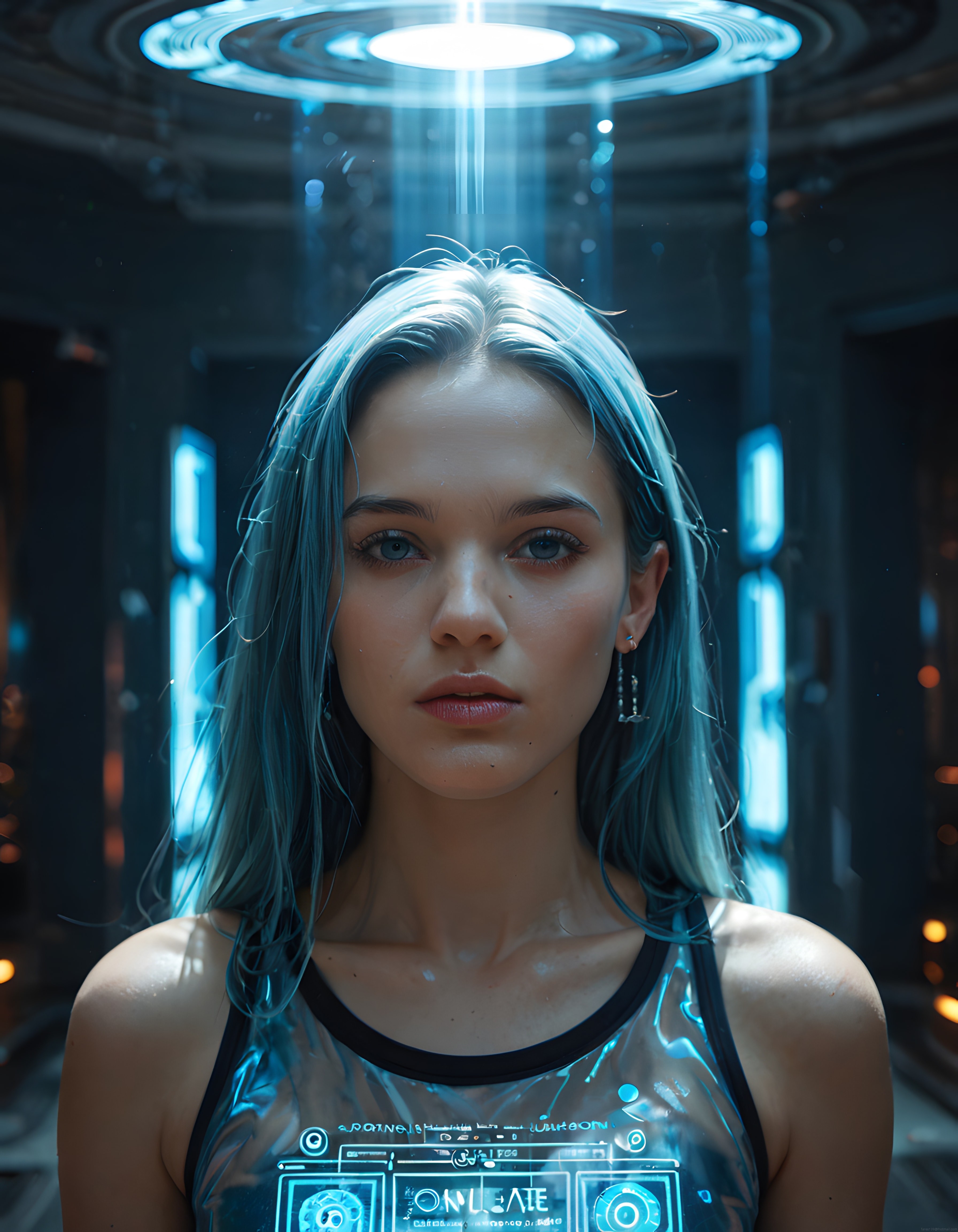 Cyberpunk Stilde Geleceğin Dijital Portresi ve Holografik Ekran Detayları