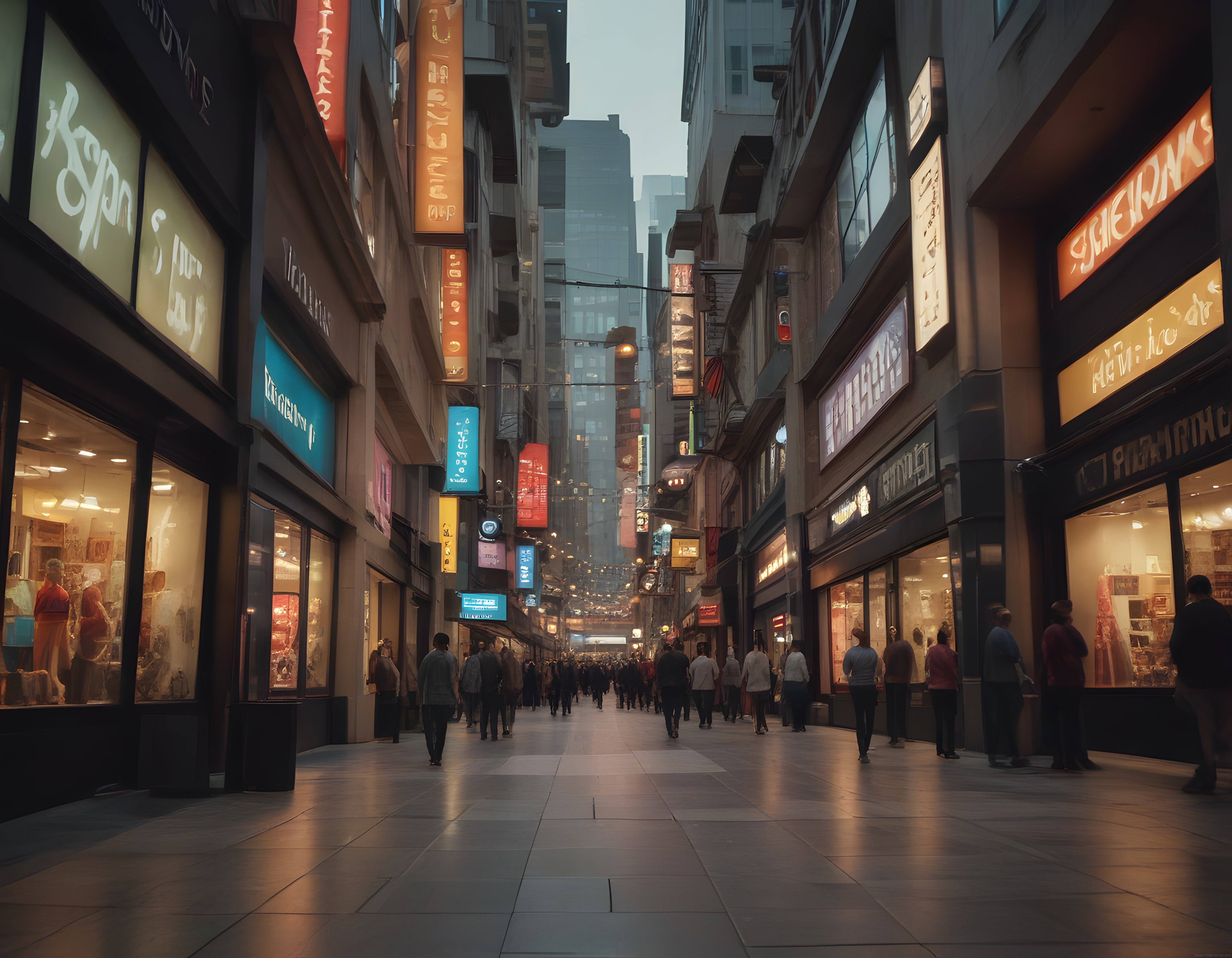 Cyberpunk Tarzı Gökdelenler Arası Neon Aydınlatmalı Dar Şehir Sokağı