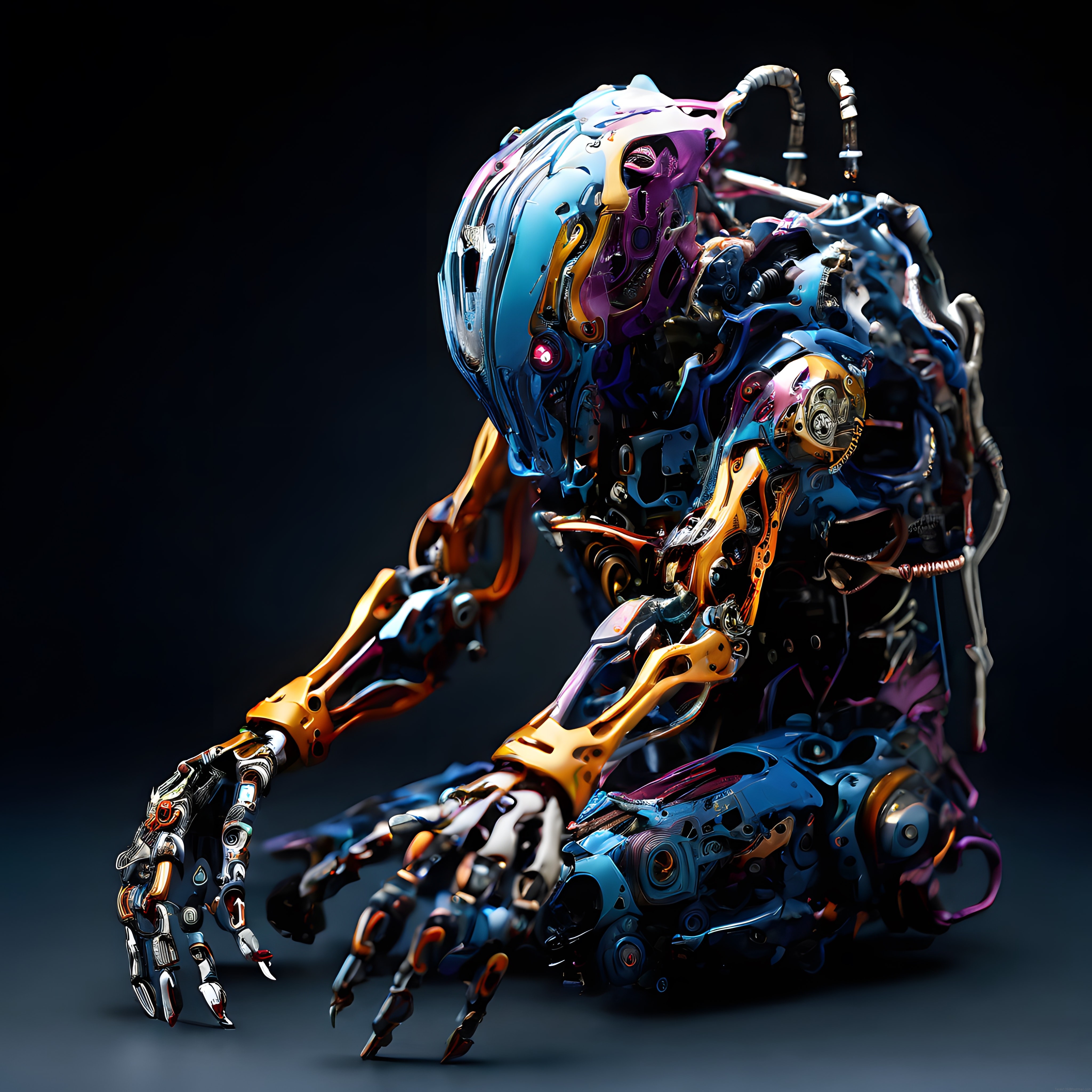 Cyberpunk Tarzında Gelişmiş İnsansı Robot: Mekanik Detaylar ve Neon Renkler