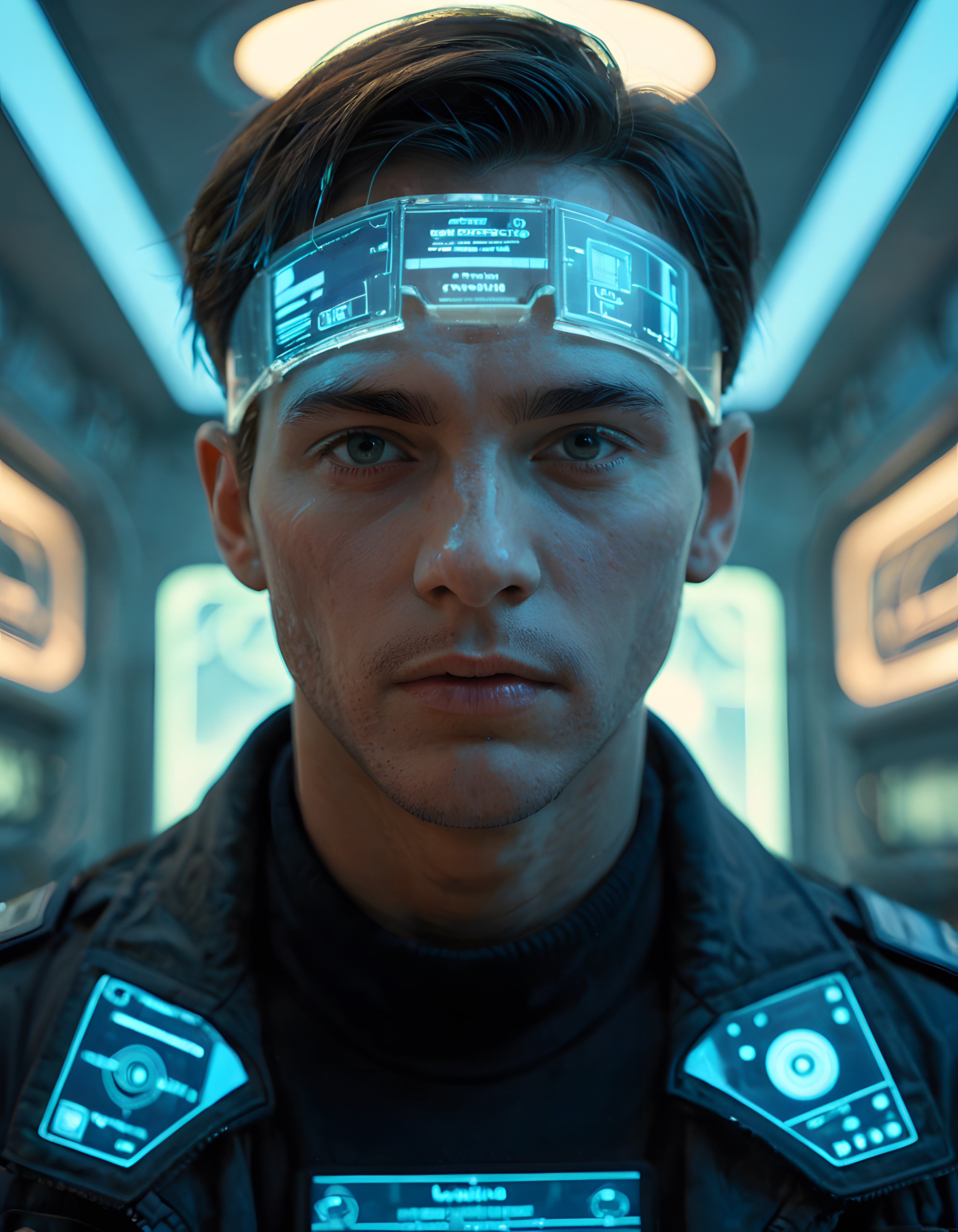 Cyberpunk Tarzında Holografik Arayüzlü Geleceğin Teknoloji Karakteri