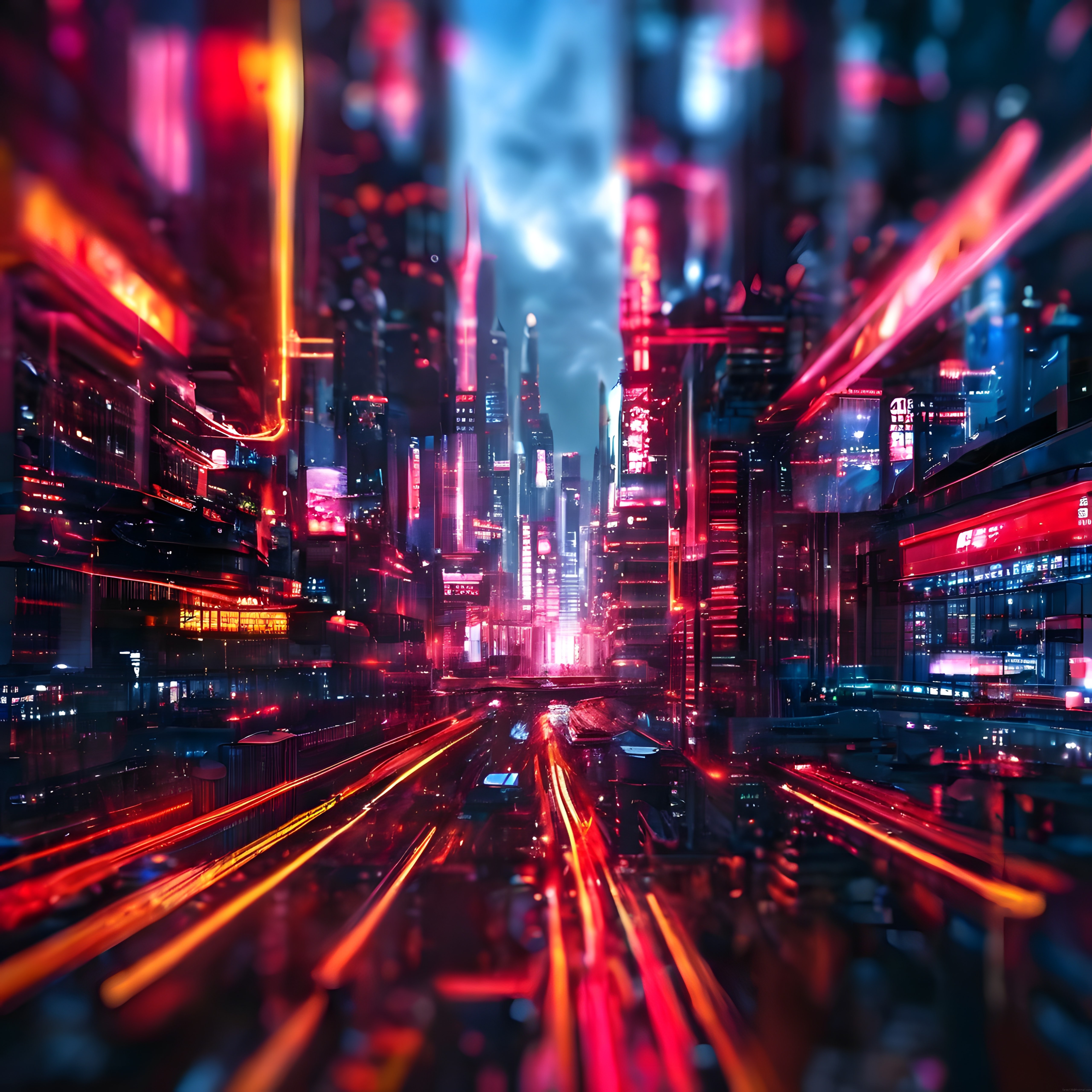Cyberpunk Tarzında Neon Işıklı Geleceğin Metropol Gece Manzarası