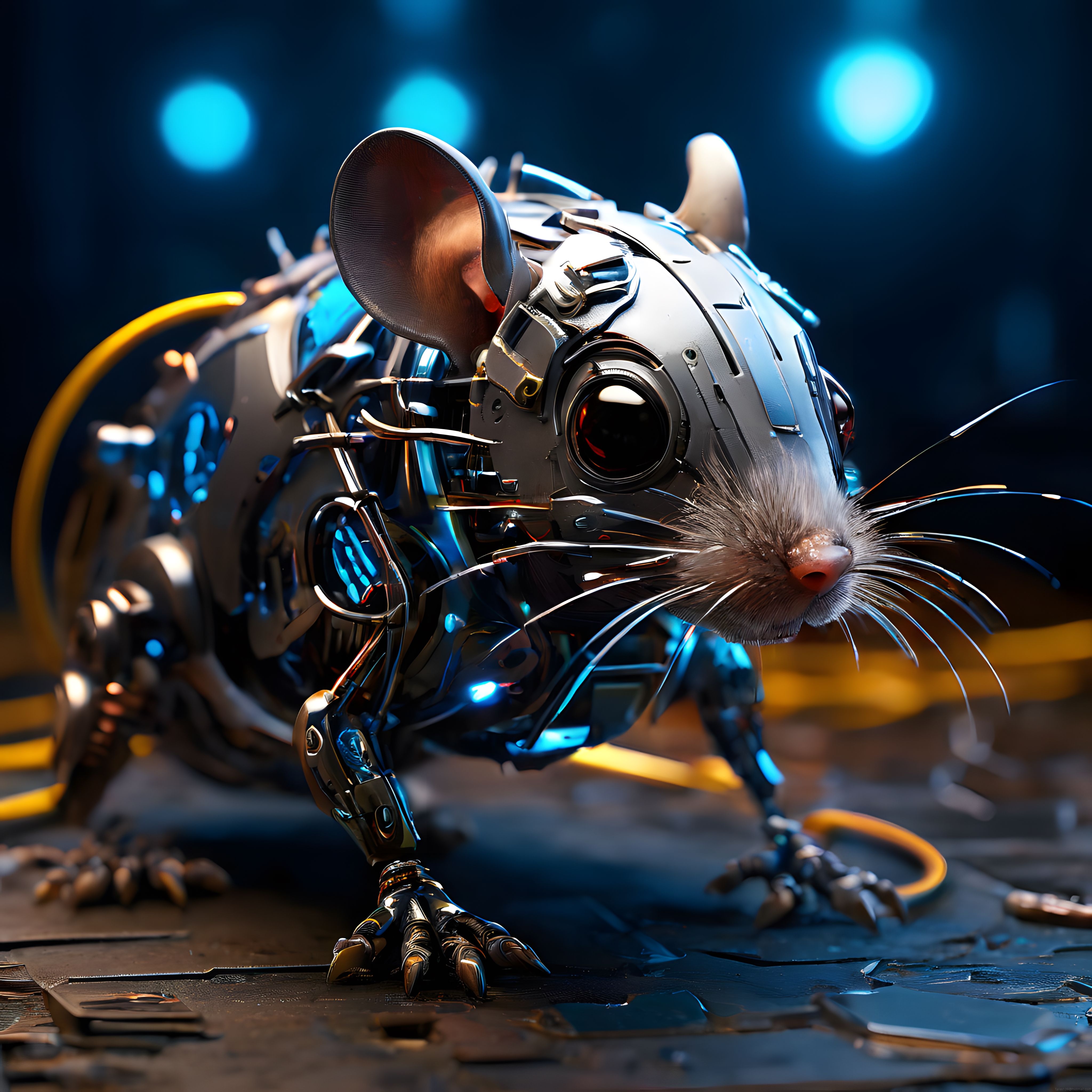 Cyberpunk Tasarımlı Mekanik Fare: Metal, Biyonik Parçalar ve Teknolojik Estetik