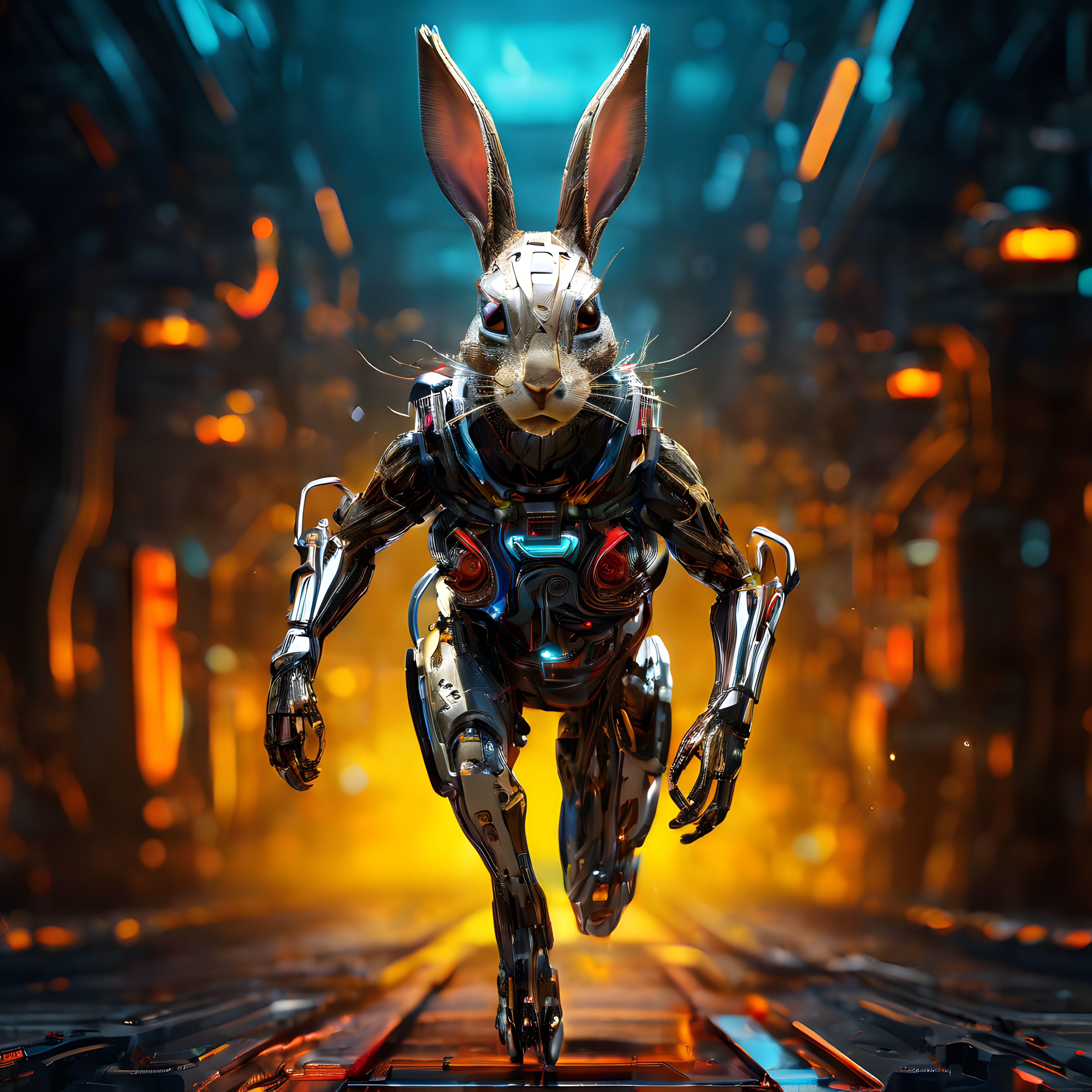 Cyberpunk Tavşan Robot: Geleceğin Mekanik Savaşçısı Konsept Tasarım