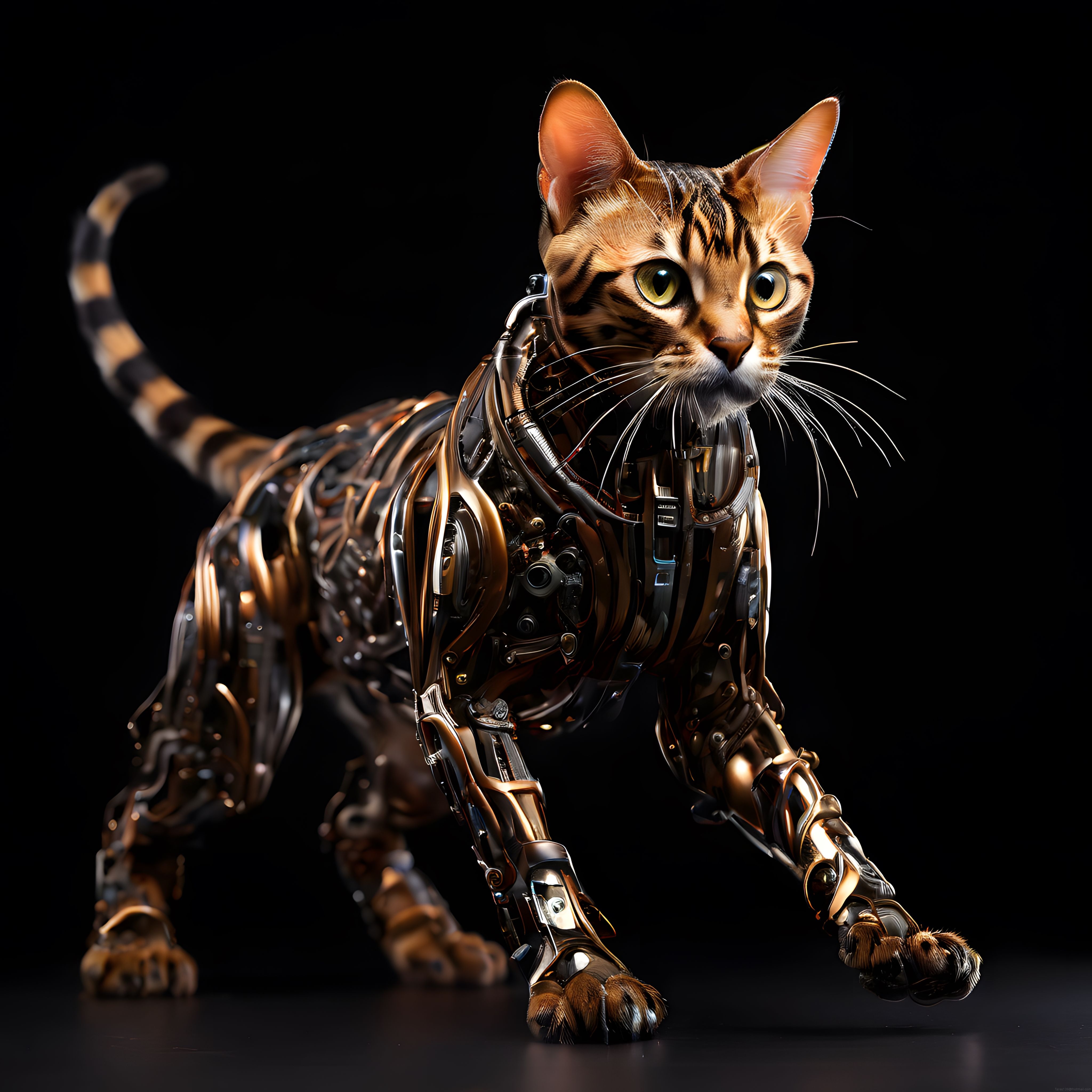 Cyborg Bengal Kedisi: Mekanik Gövde ve Canlı Bakışlarla Geleceğin Evcil Hayvanı