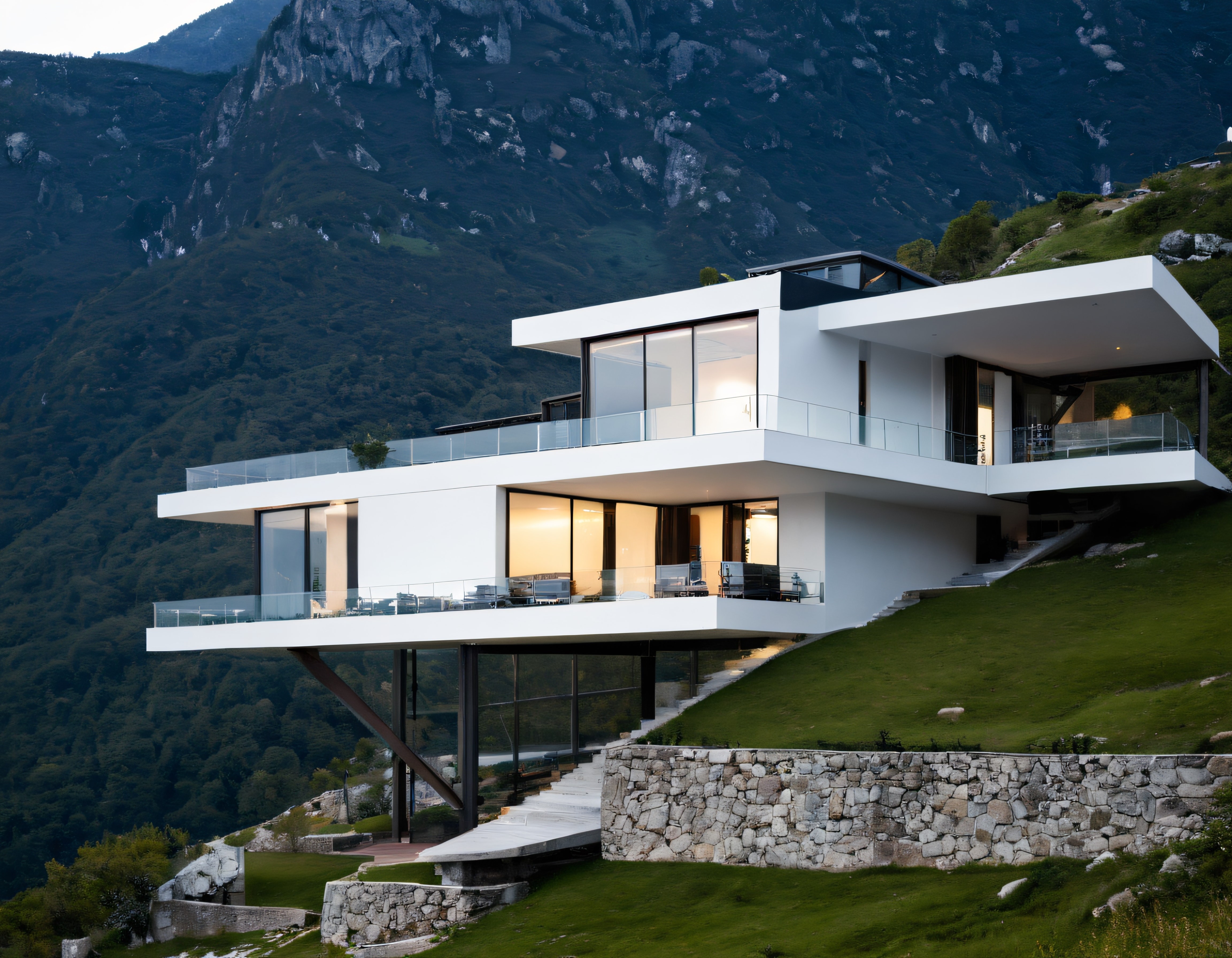 Dağ eteğinde yer alan cam cepheli modern minimalist lüks villa