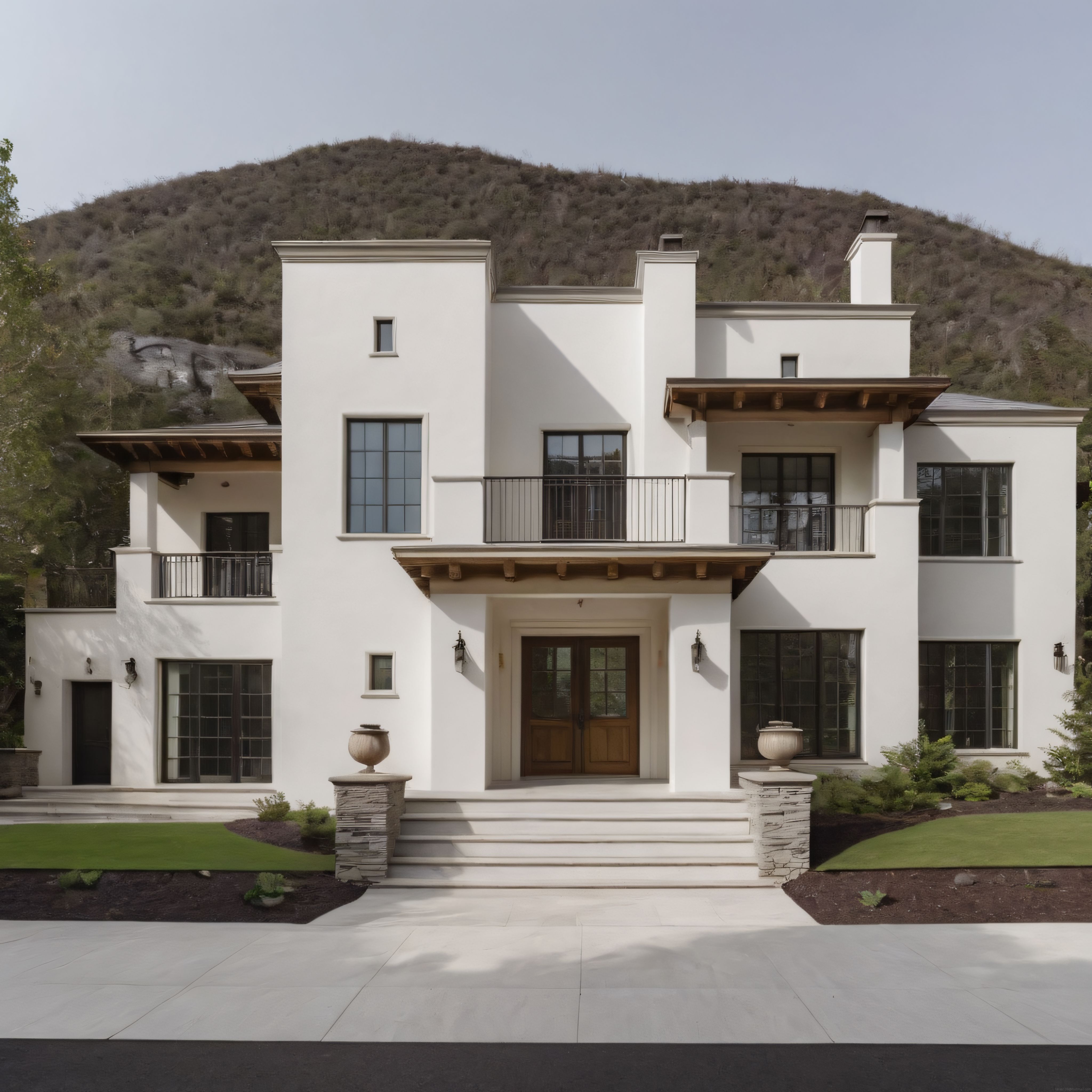 Dağ Manzaralı Lüks Beyaz Villa ve Modern Akdeniz Ev Mimari Cephe Tasarımı