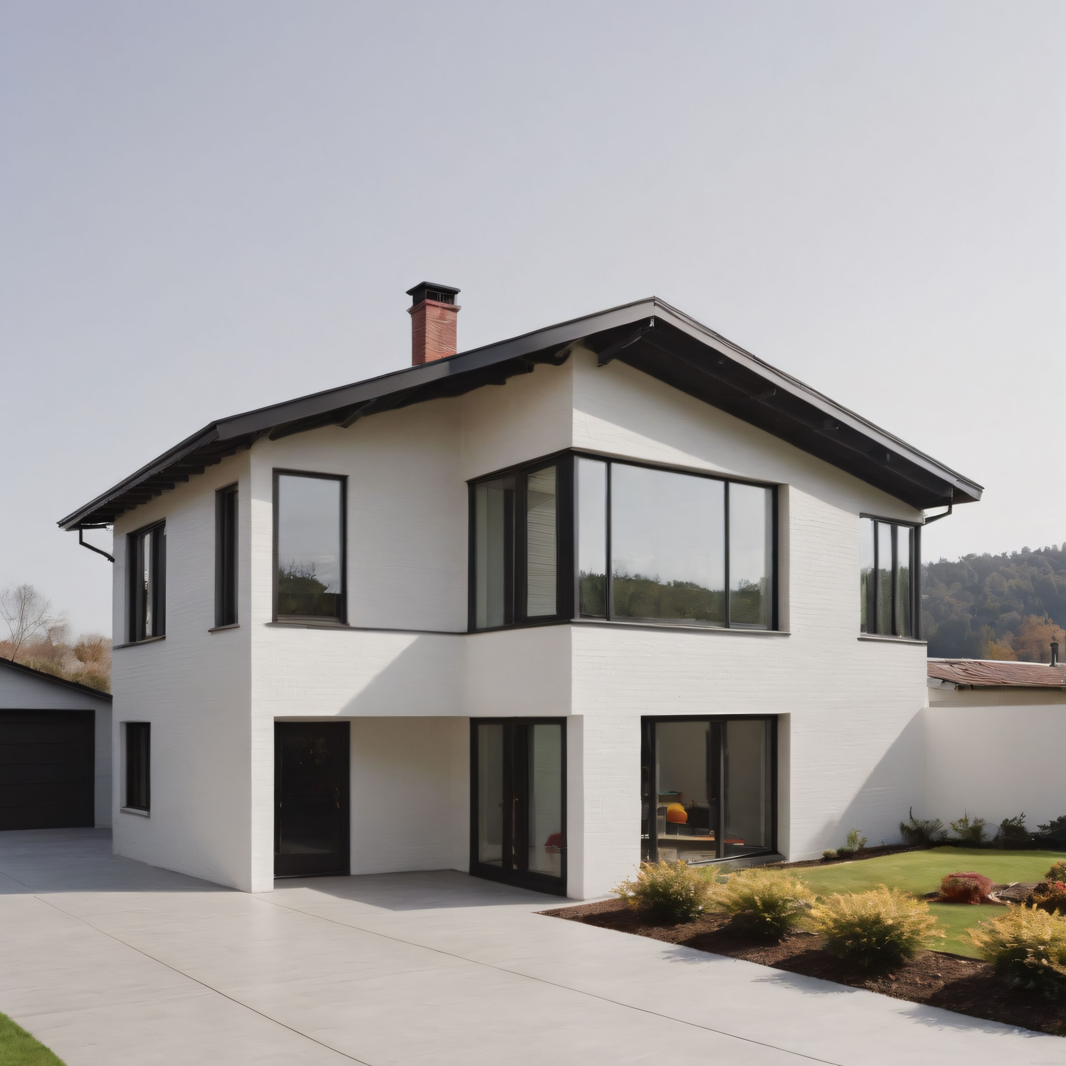 Dağ Manzaralı Modern Villa: Minimalist Beyaz Konut ve Geniş Cam Detayları