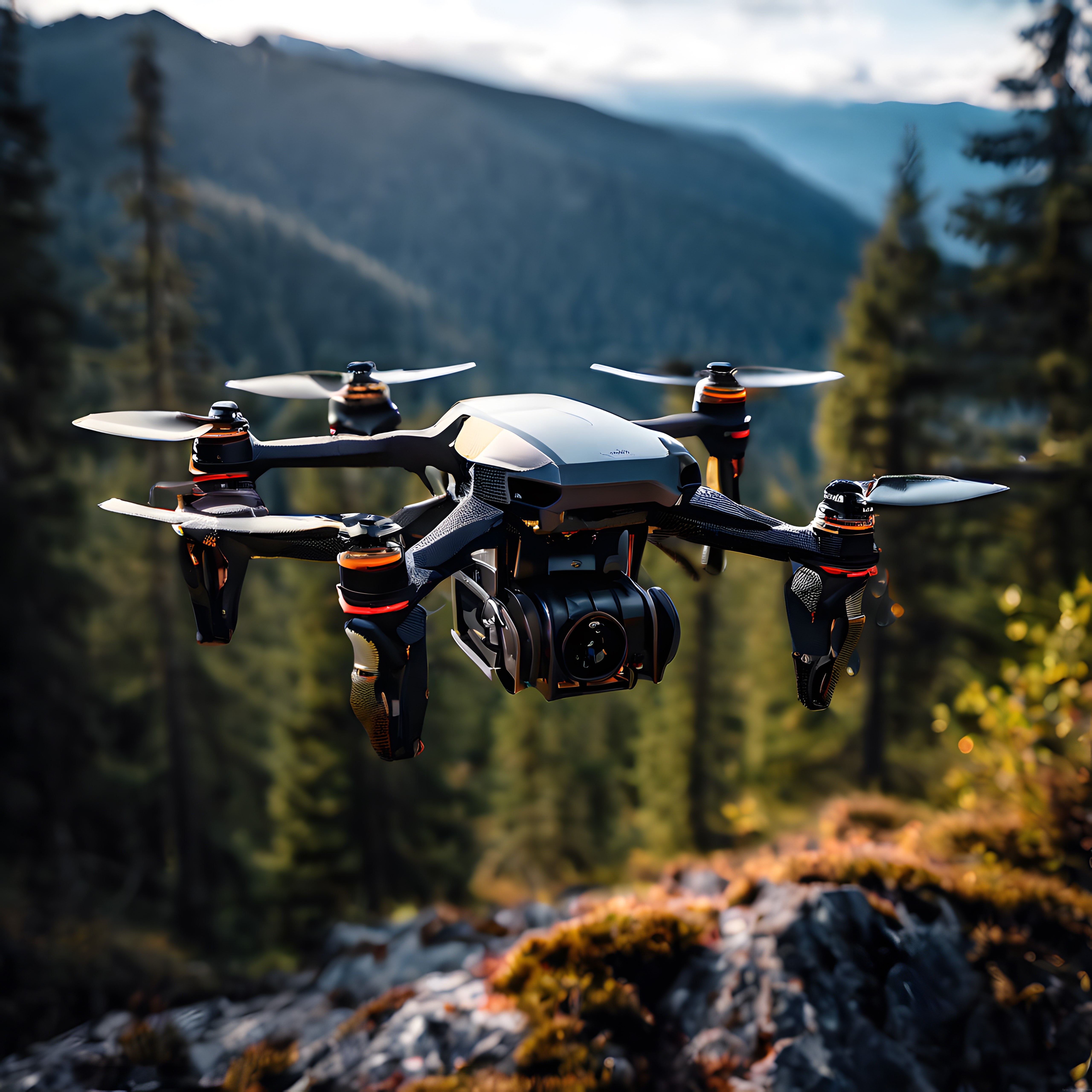 Dağların Arasında Uçan Profesyonel Kamera Dronu ve Doğa Manzarası