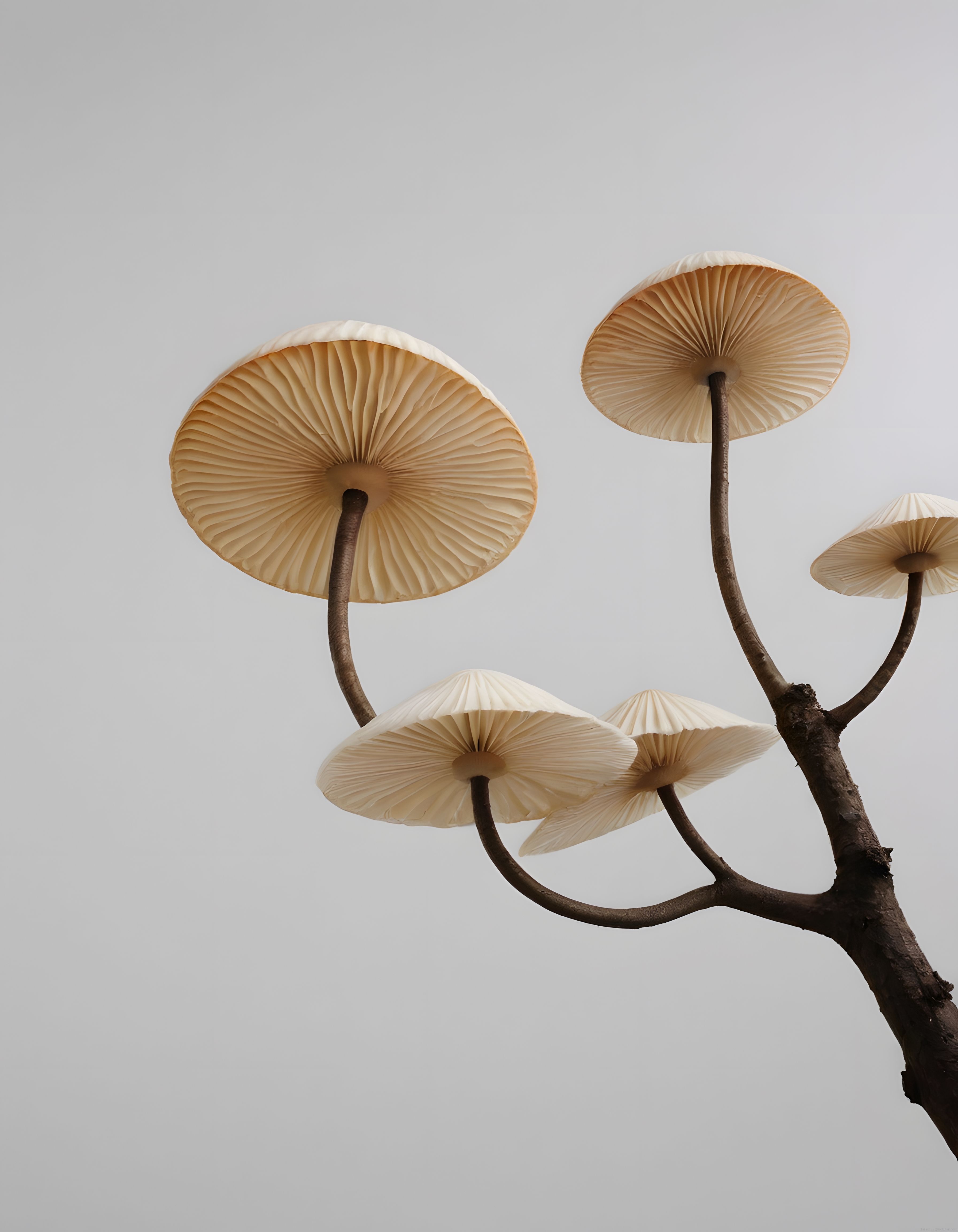 Dal Üzerinde Büyüyen Mantarların Minimalist ve Sanatsal Yakın Plan Fotoğrafı