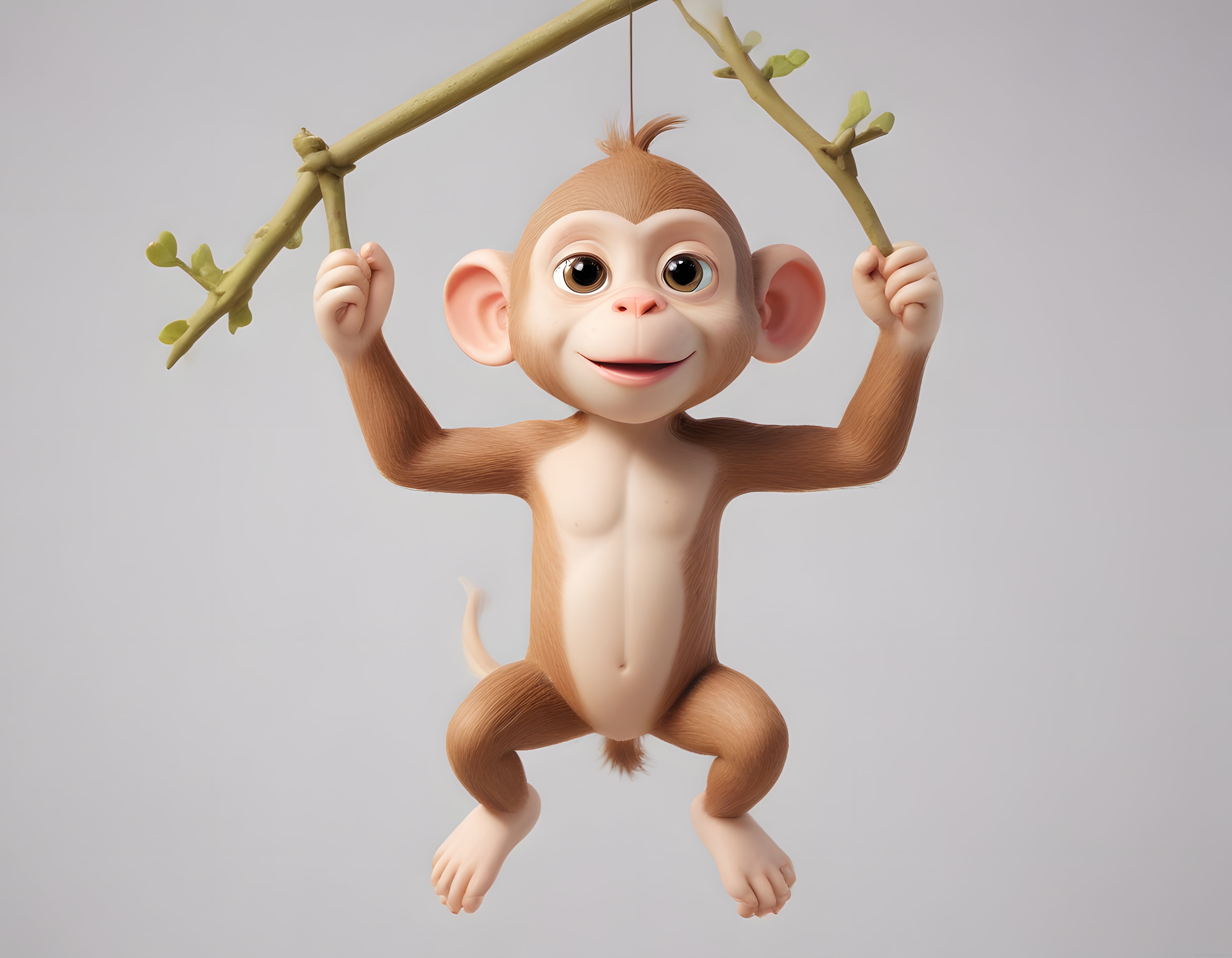 Dalda Sallanan Sevimli 3D Maymun Karakteri ve Dijital Sanat Tasarımı