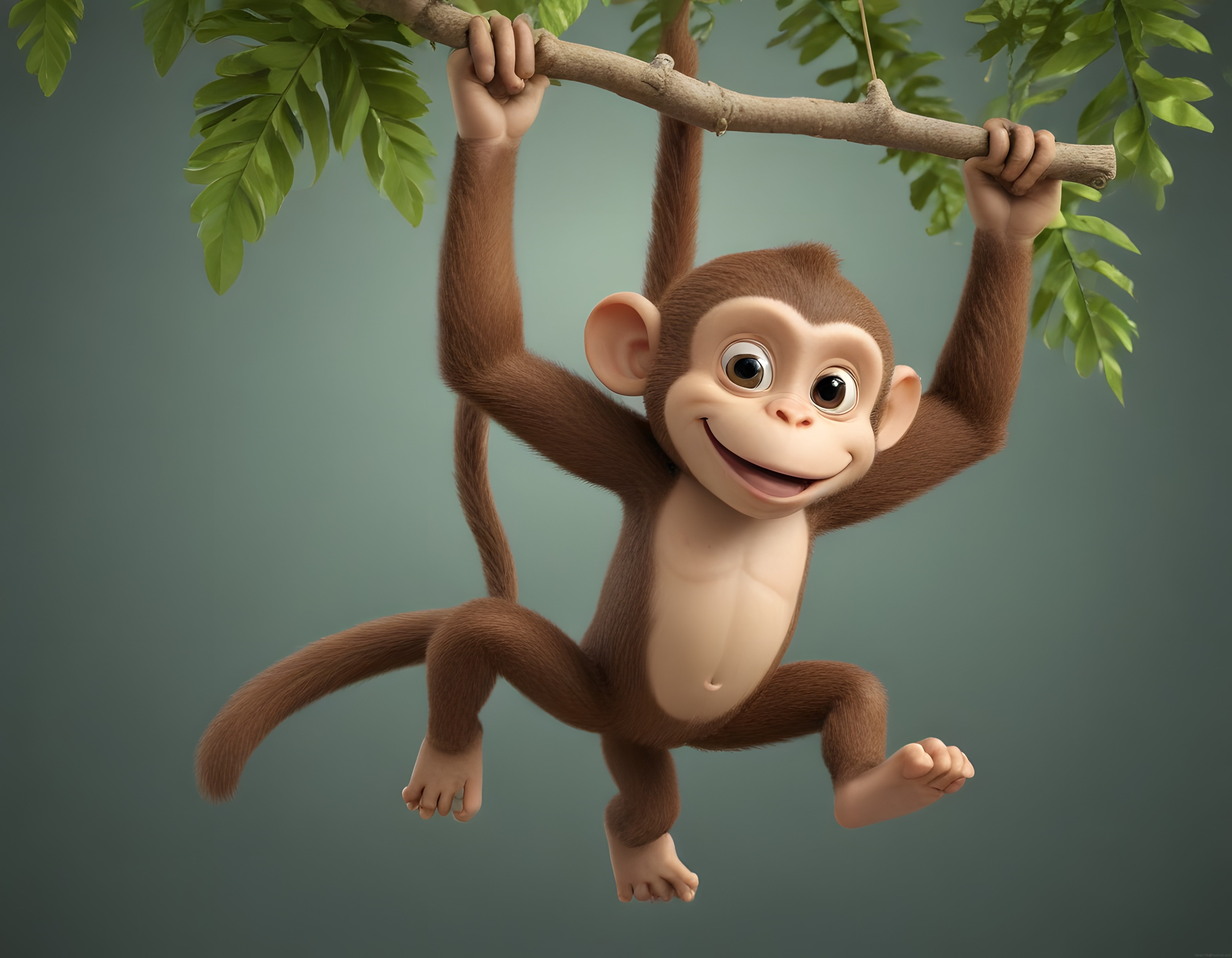 Dalından Sarkan Sevimli Bebek Maymun Karakteri Eğlenceli 3D Animasyon