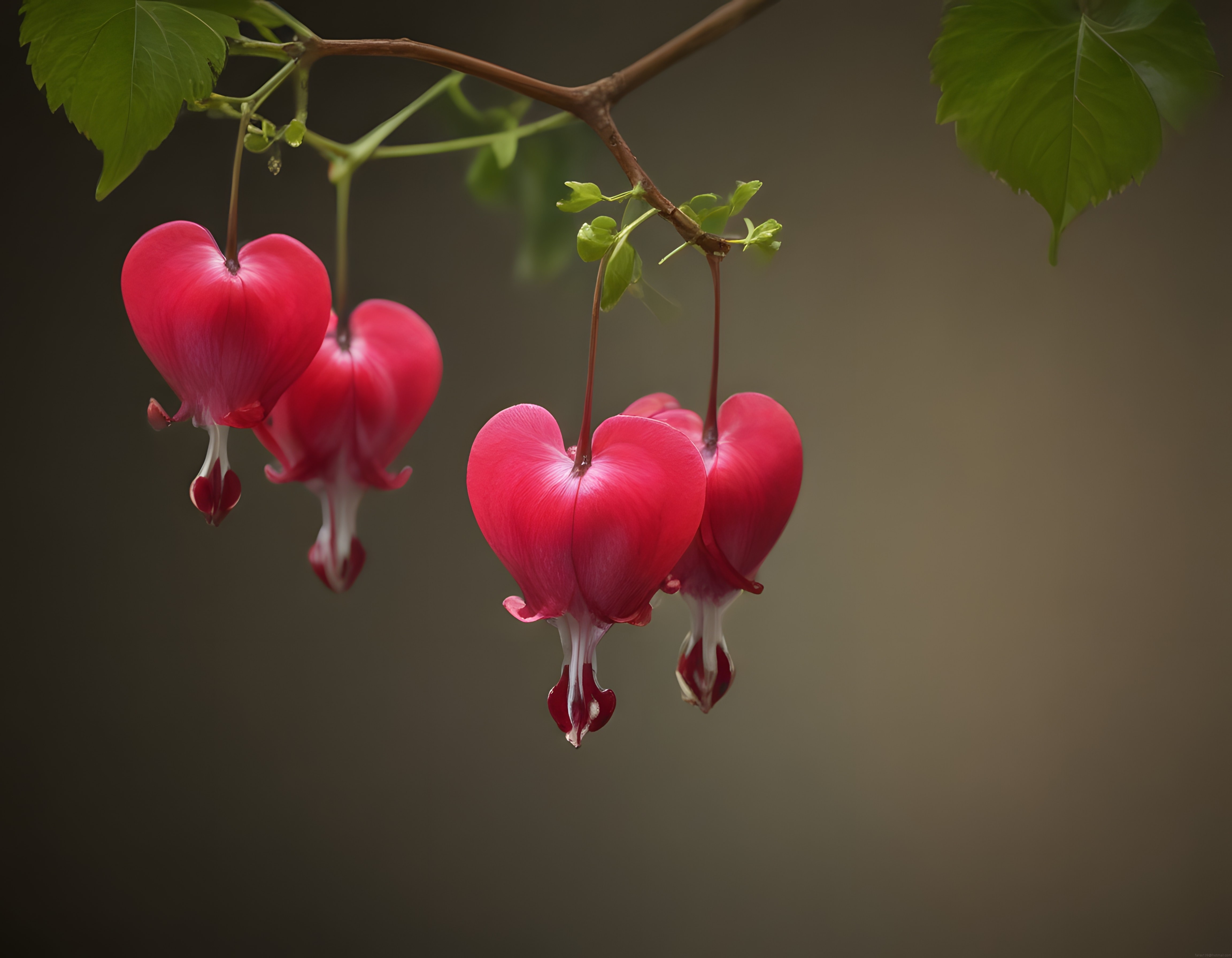 Dallarda Sarkan Kanayan Kalp Çiçekleri ve Romantik Bokeh Atmosfer