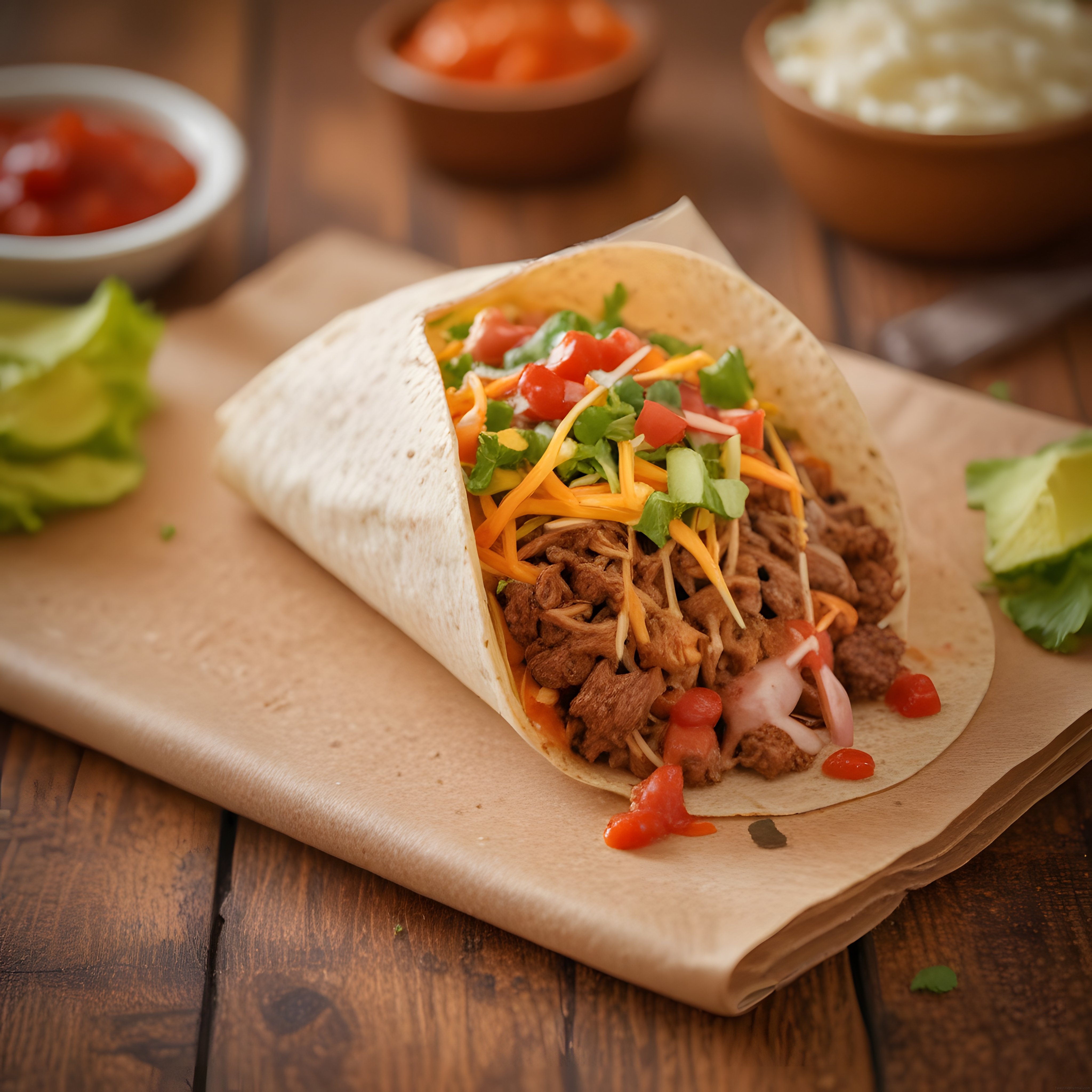 Dana eti, cheddar peyniri ve taze sebzelerle hazırlanmış bir burrito
