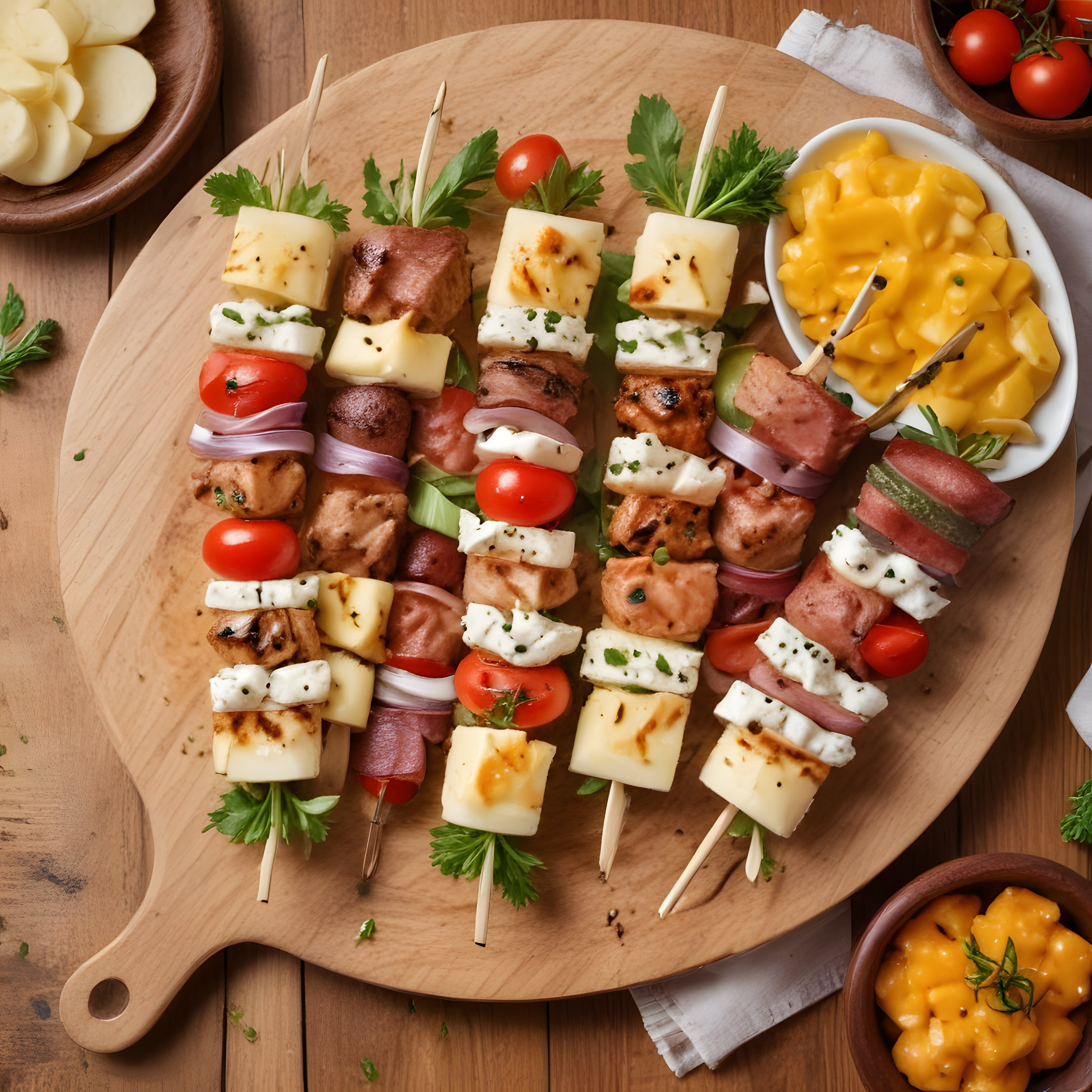 Davet Sofralarına Yakışan Izgara Et ve Peynir Şişler ile Makarna Salatası