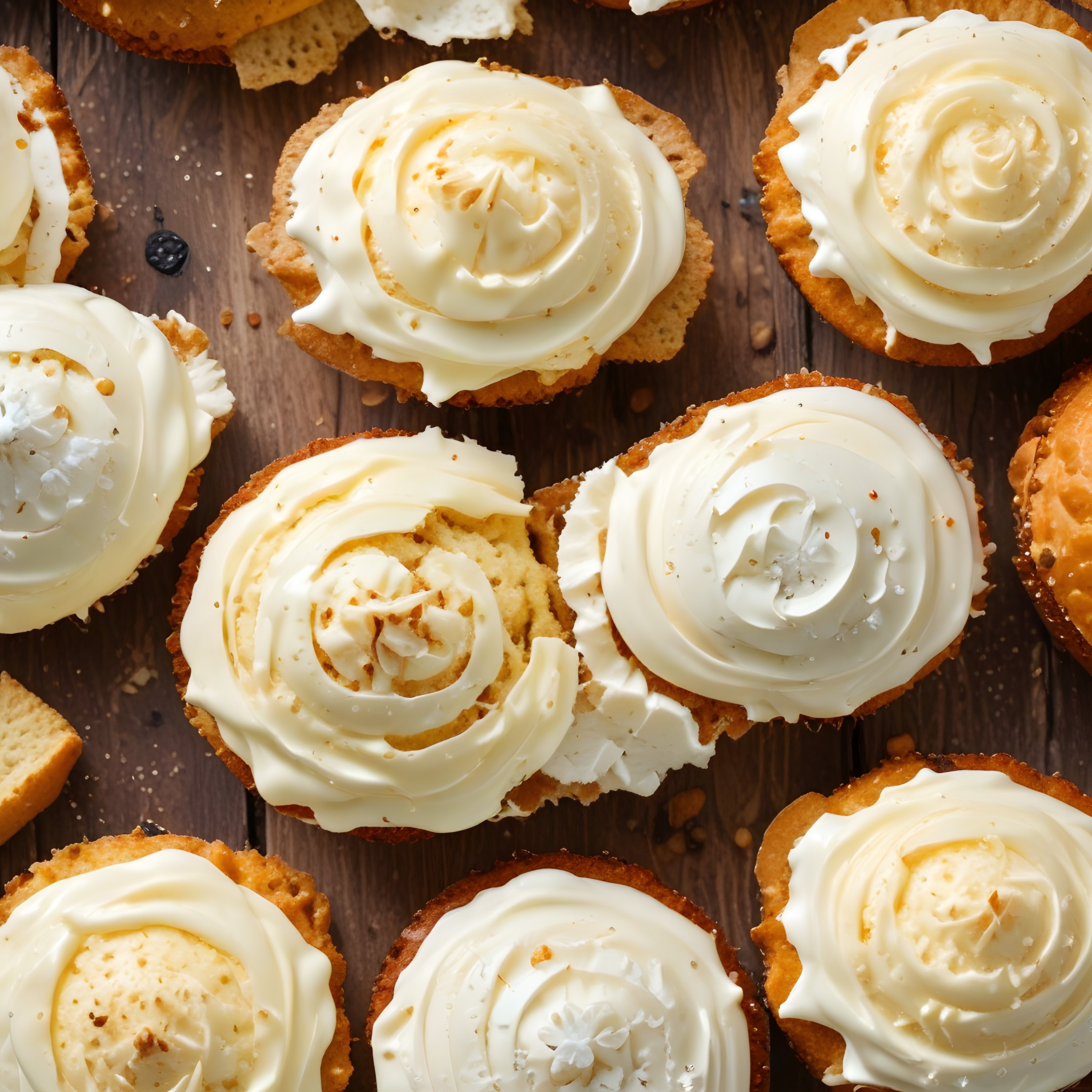 Dekoratif Beyaz Krema Süslemeli Yılbaşı Temalı Cupcakeler Ahşap Sunumda