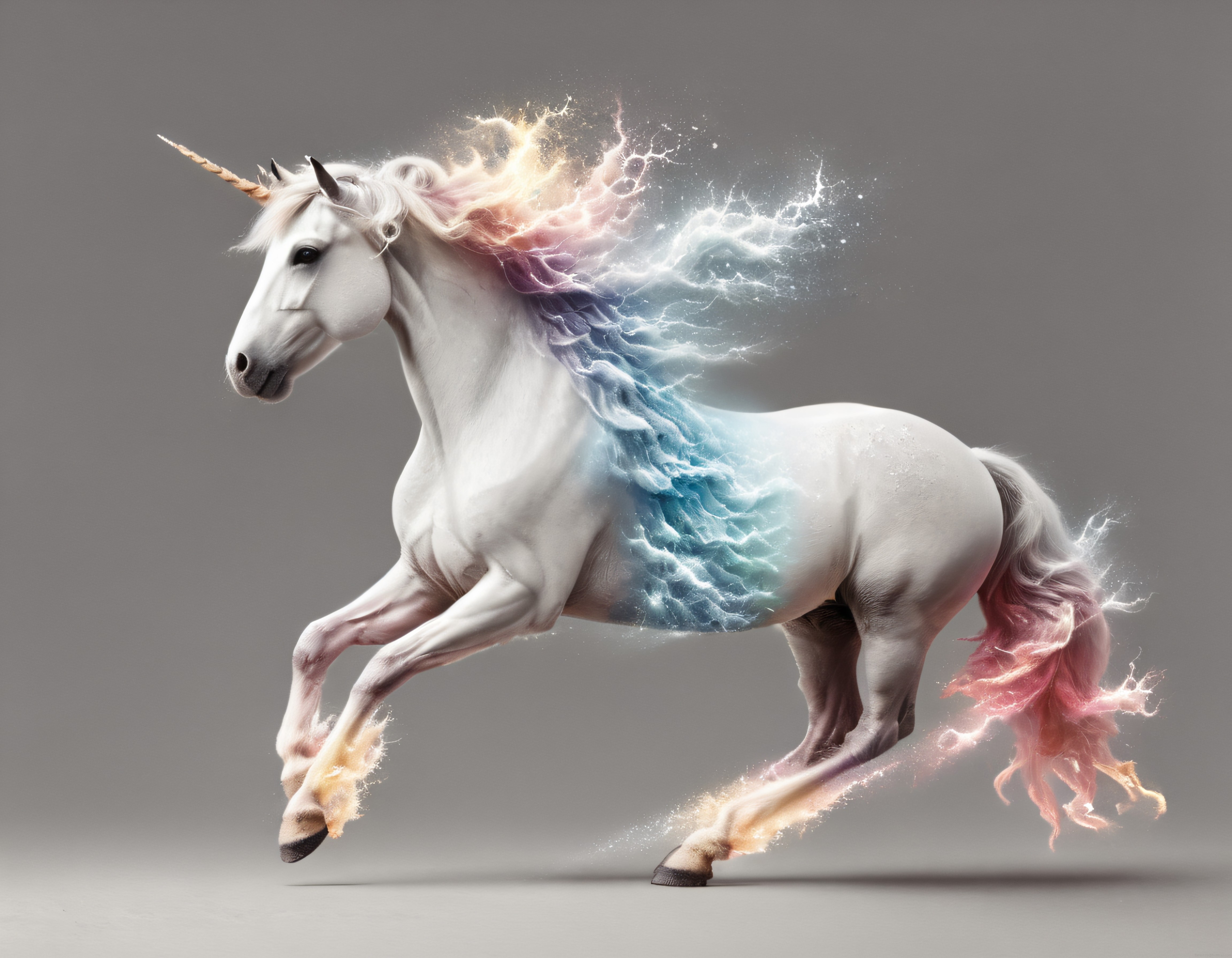 Deniz Dalgalarıyla Süslenmiş Büyülü Beyaz Unicorn ve Işıltılı Yele