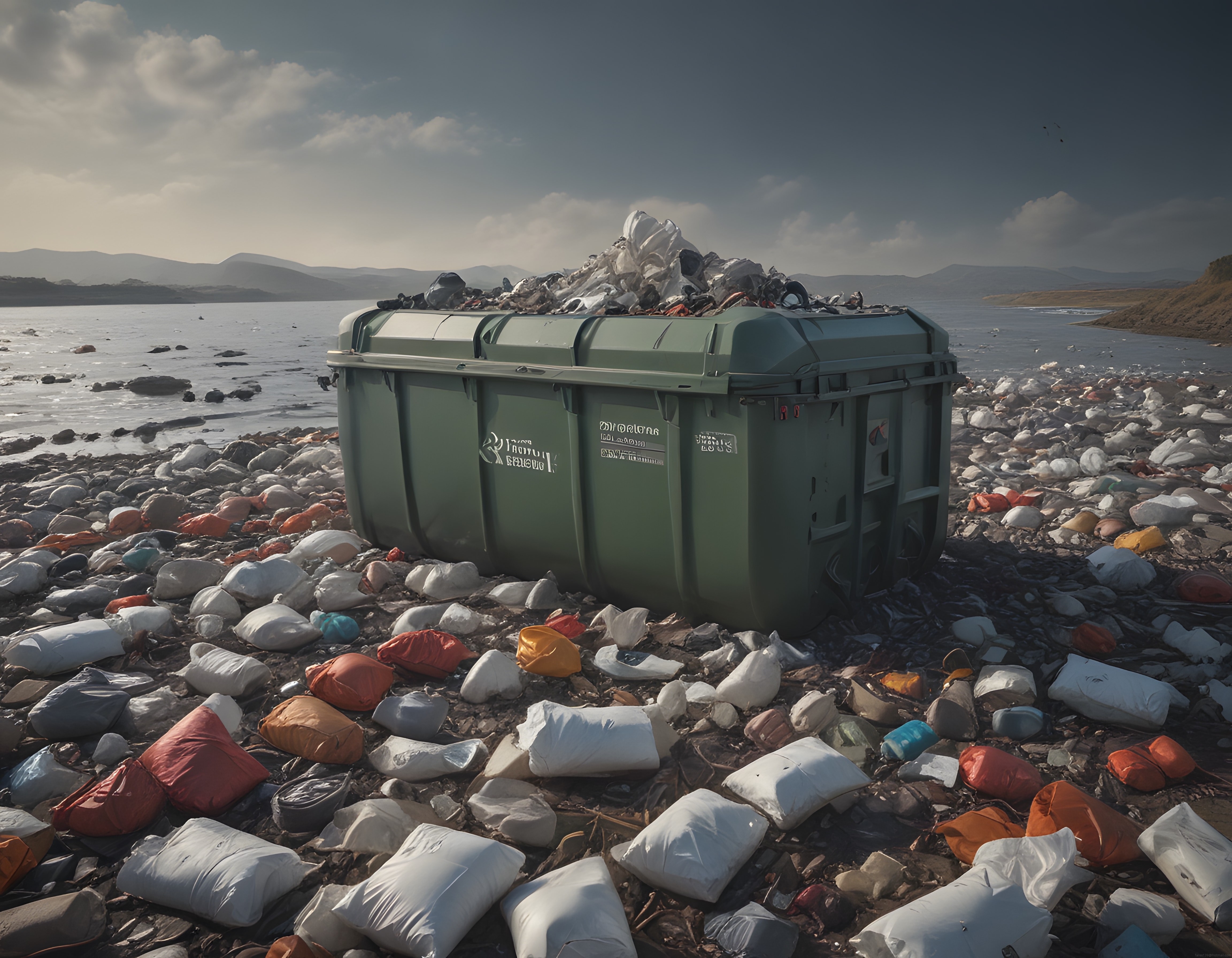 Deniz Kenarında Dev Çöp Konteyneri ve Plastik Atıkların Yarattığı Kirlilik