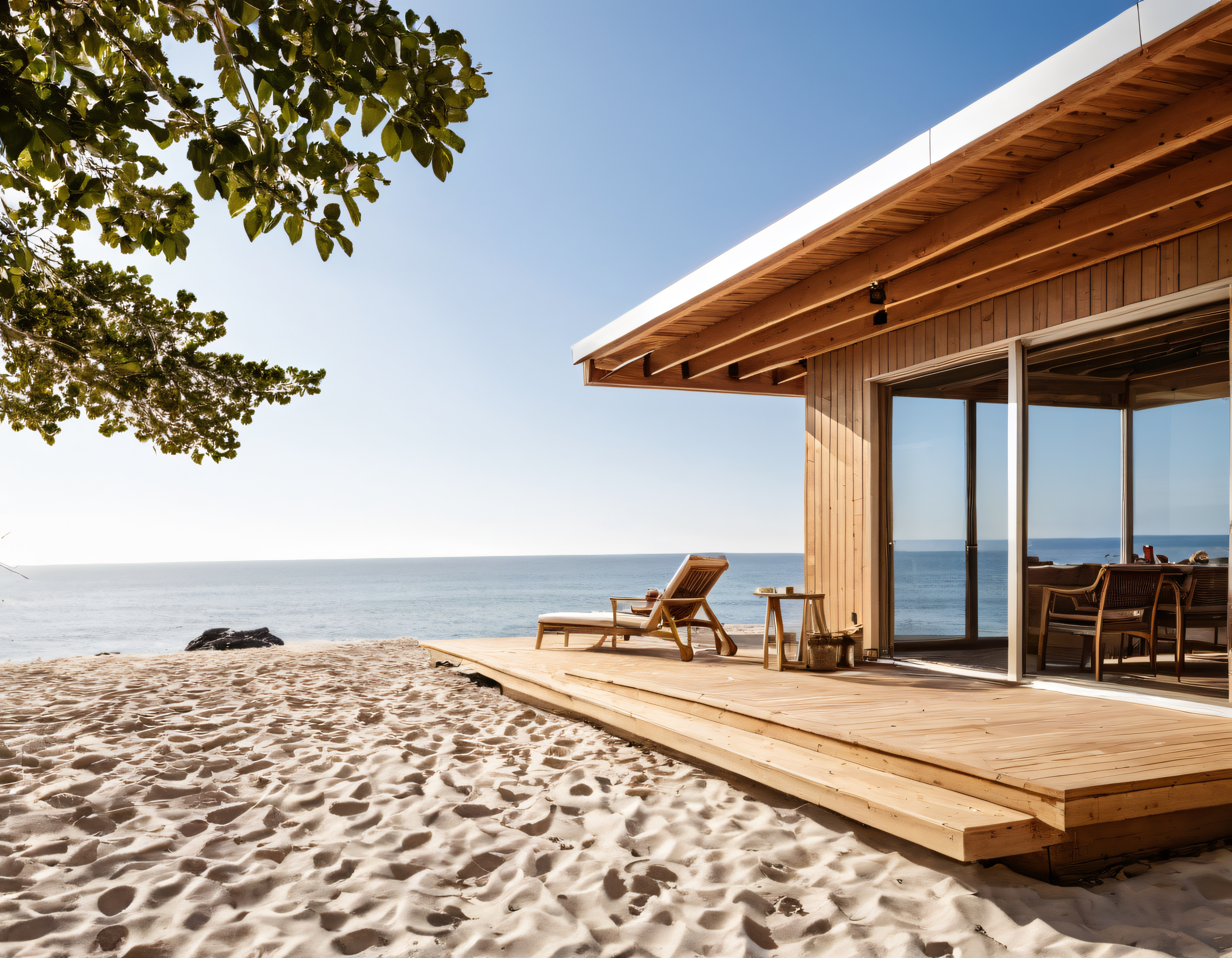 Deniz Kenarında Modern Ahşap Plaj Evi ve Huzurlu Tatil Manzarası