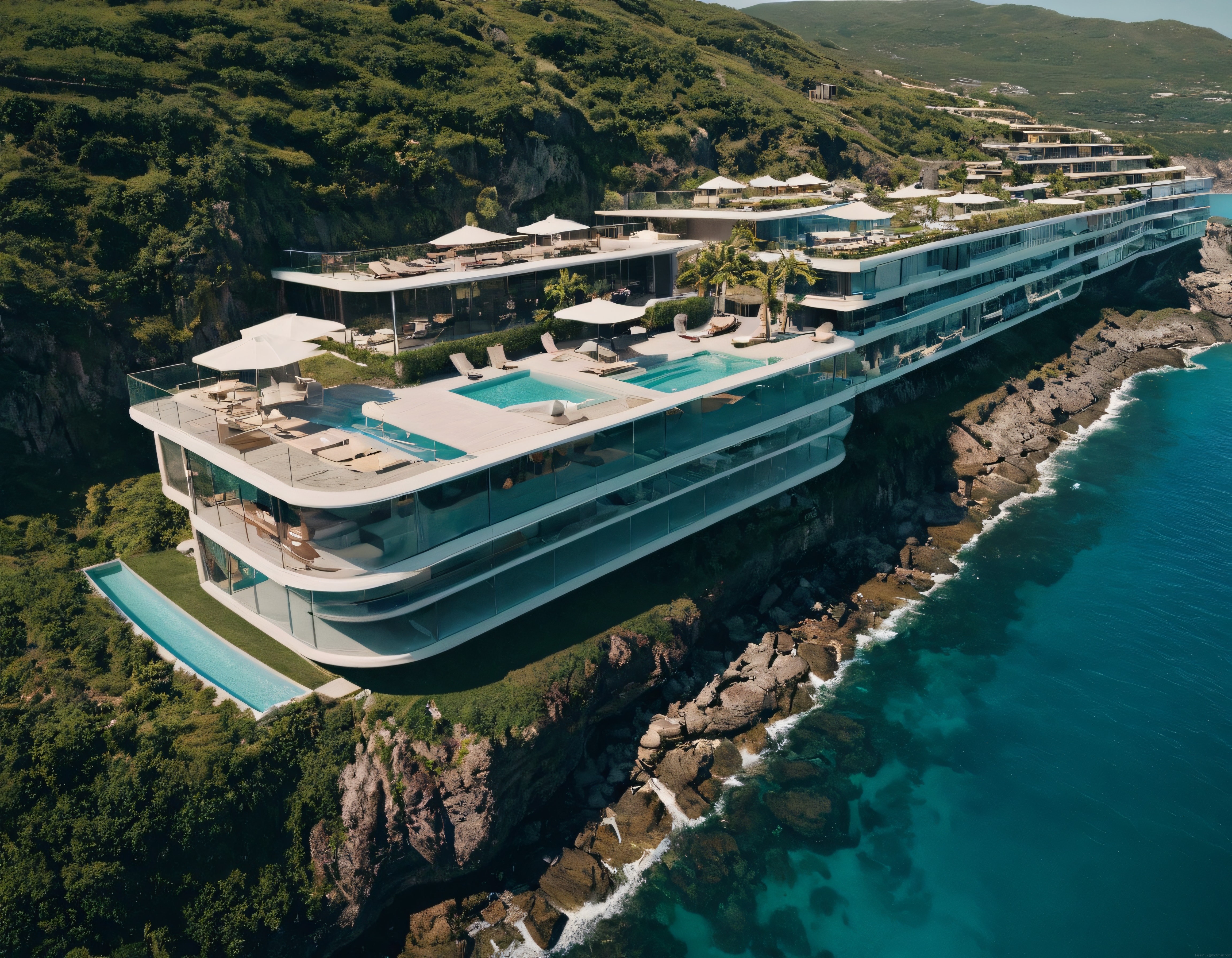 Deniz Kenarındaki Kayalık Uçurumda Modern Cepheli Lüks Tatil Köyü