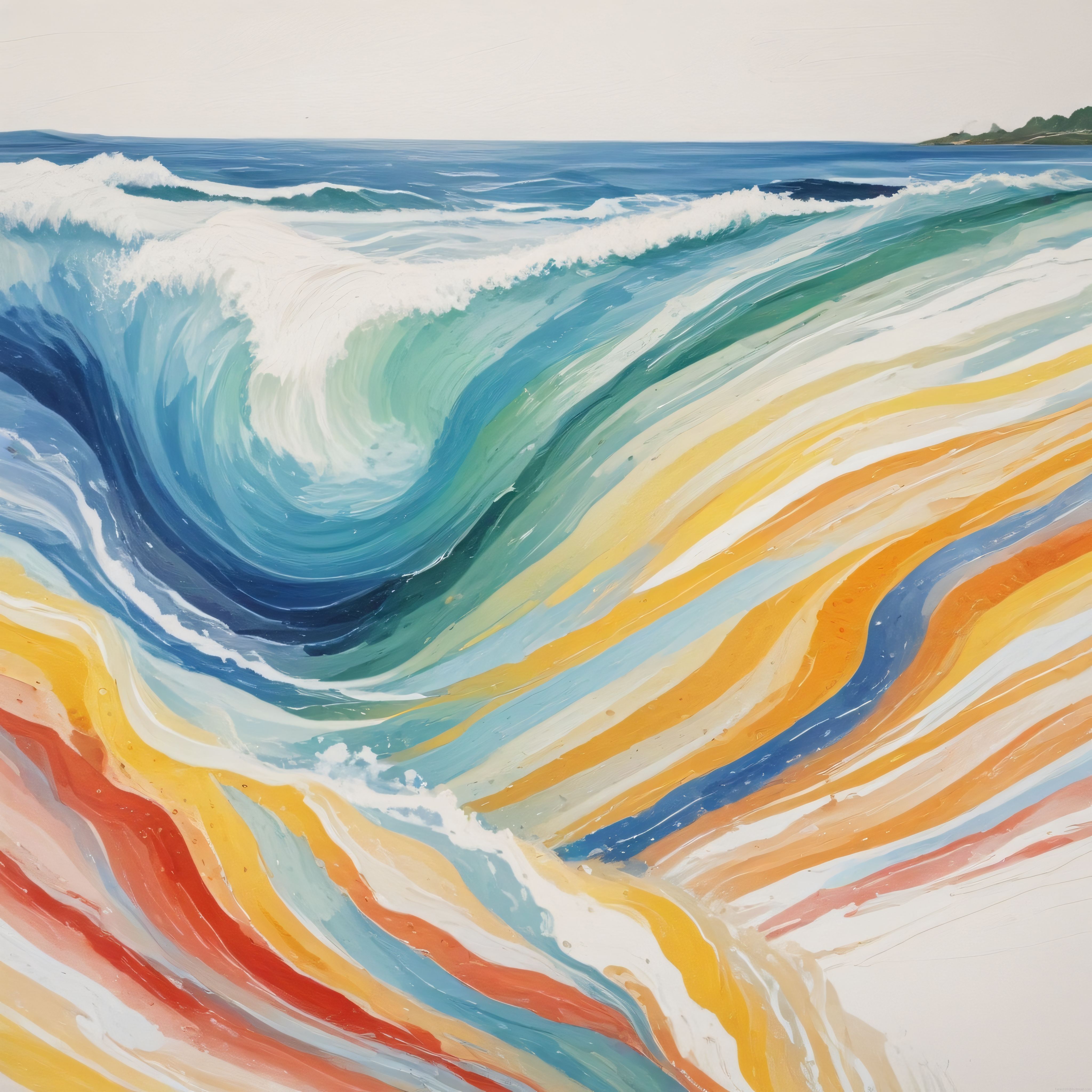 Deniz Kıyısında Renkli Dalgalar ve Kumullar Soyut Yağlı Boya Sanat Eseri