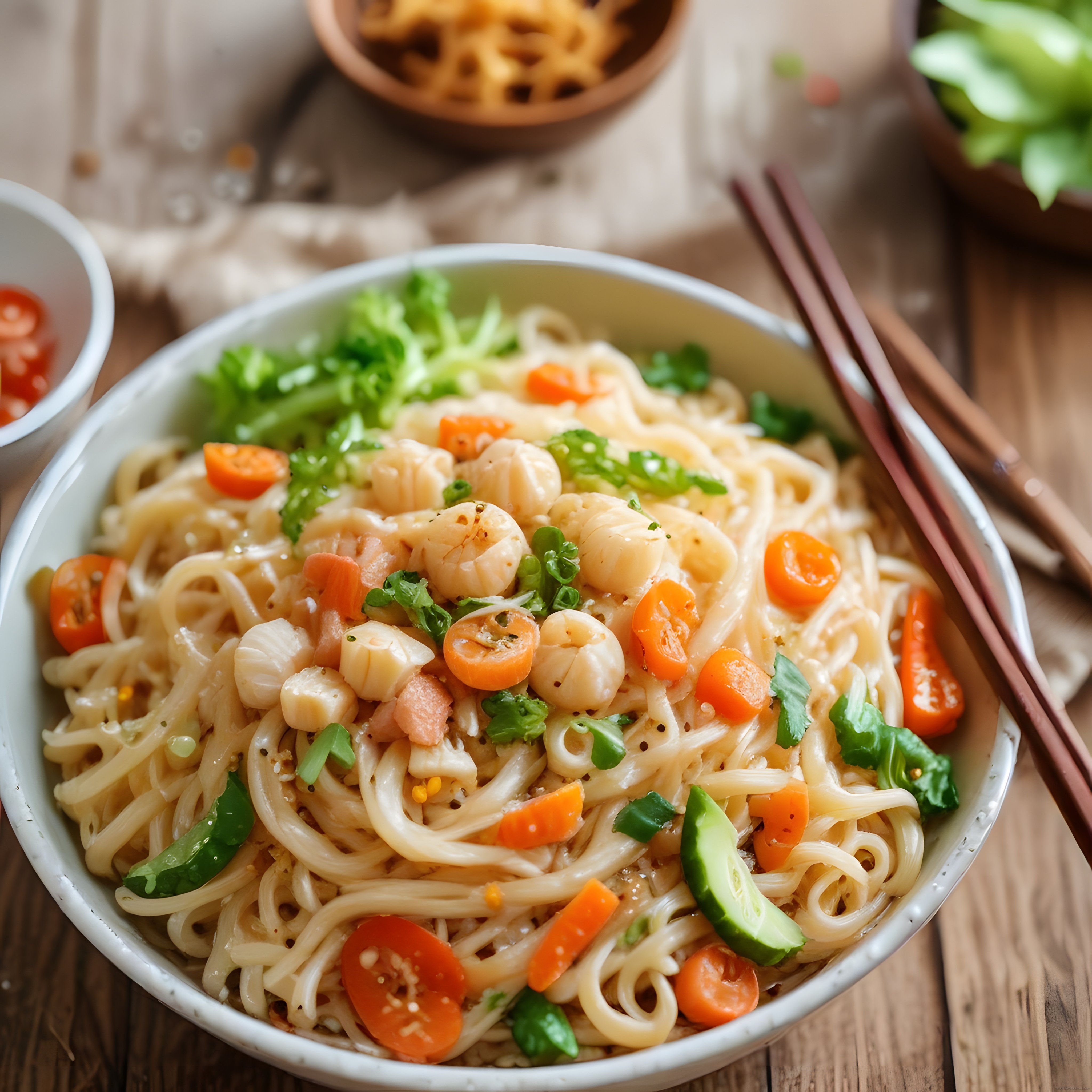 Deniz Mahsullü ve Biberli Noodle Kasesi: Lezzetli Bir Asya Mutfağı Sunumu