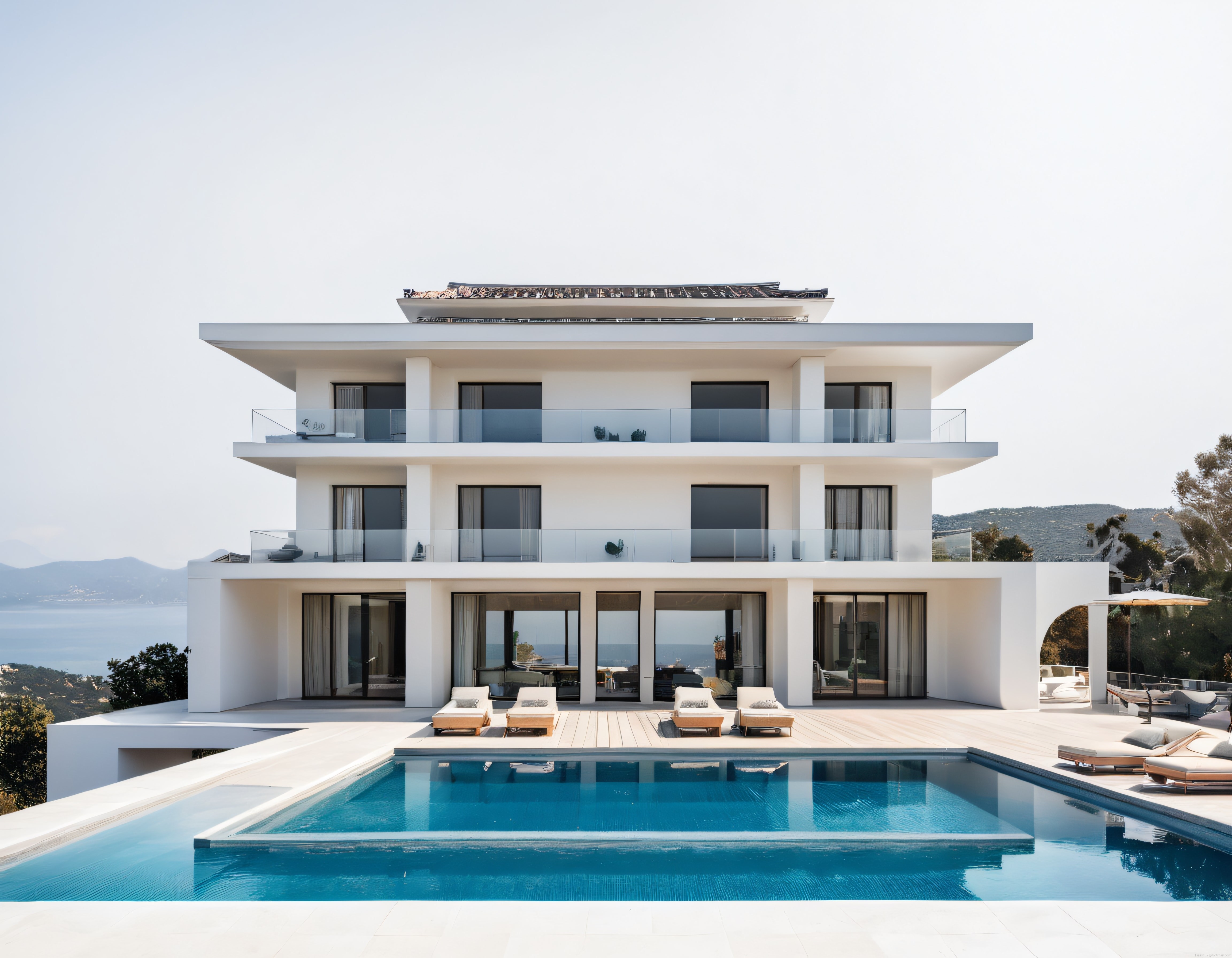 Deniz Manzaralı Beyaz Modern Villa, Teras ve Sonsuzluk Havuzu