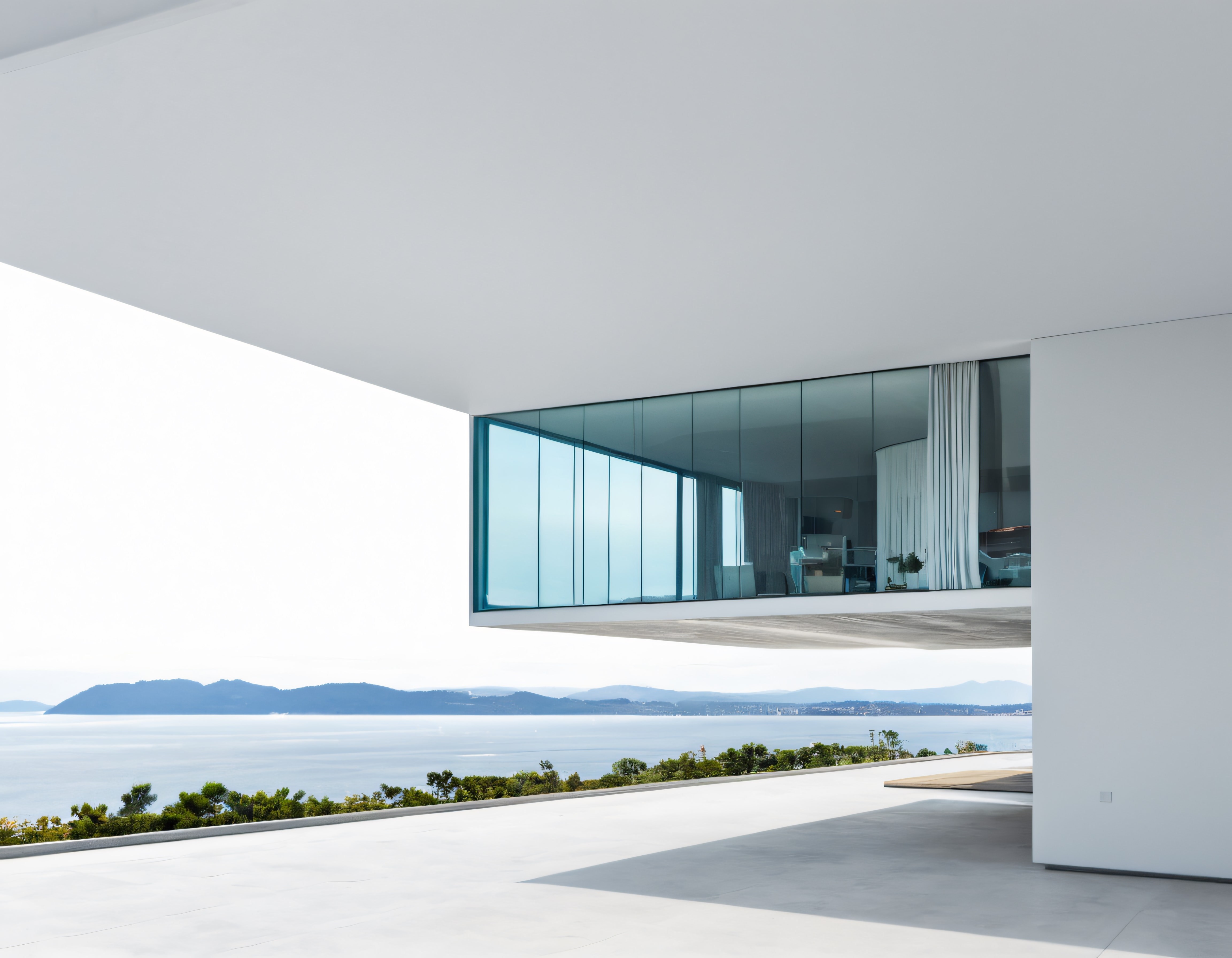 Deniz manzaralı çağdaş minimalist mimari ve geniş cam cepheli lüks villa