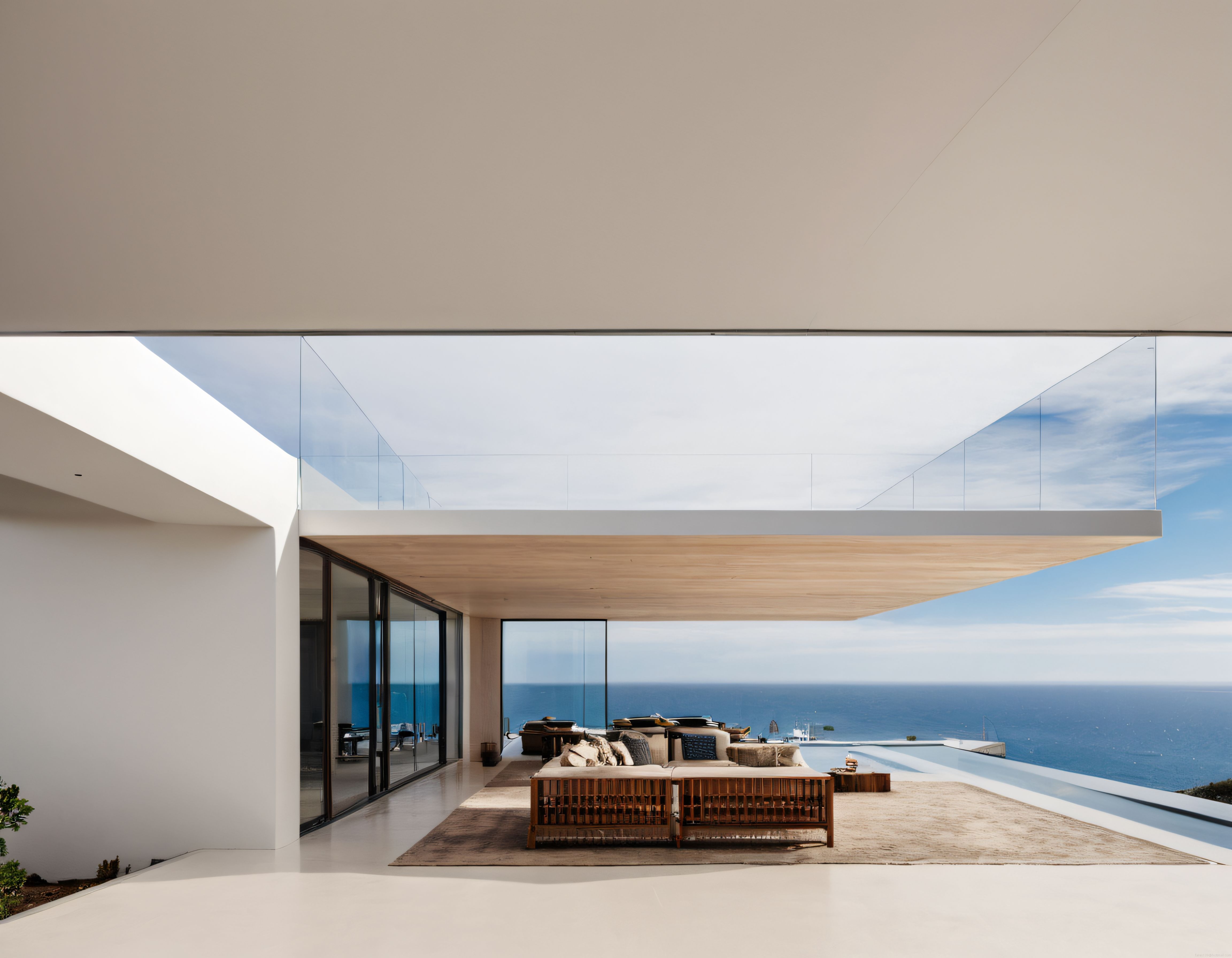 Deniz Manzaralı Lüks Beyaz Villa ve Sonsuzluk Havuzlu Modern Teras