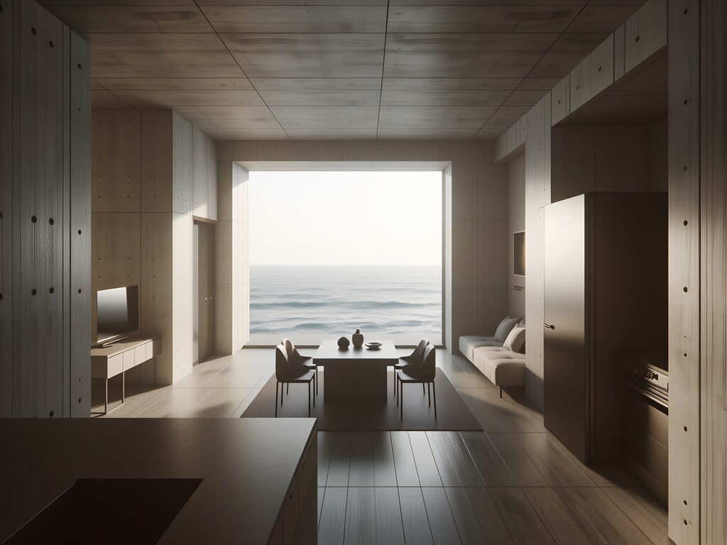 Deniz Manzaralı Lüks ve Minimalist Otel Odası İç Mekan Tasarımı